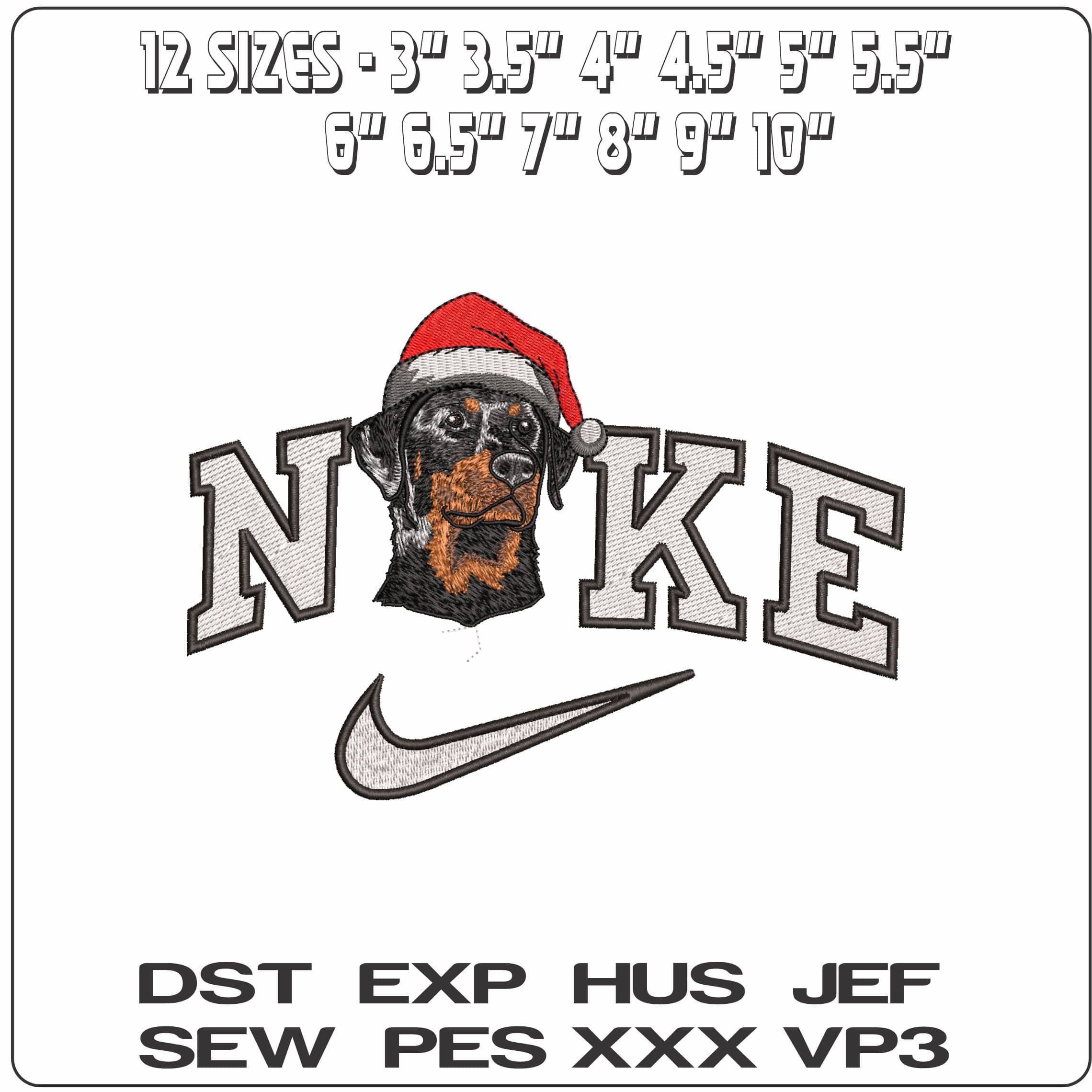 Nike Rotweiler dog head Christmas Hat- Elegant embroidery design file - instant download — view 2
