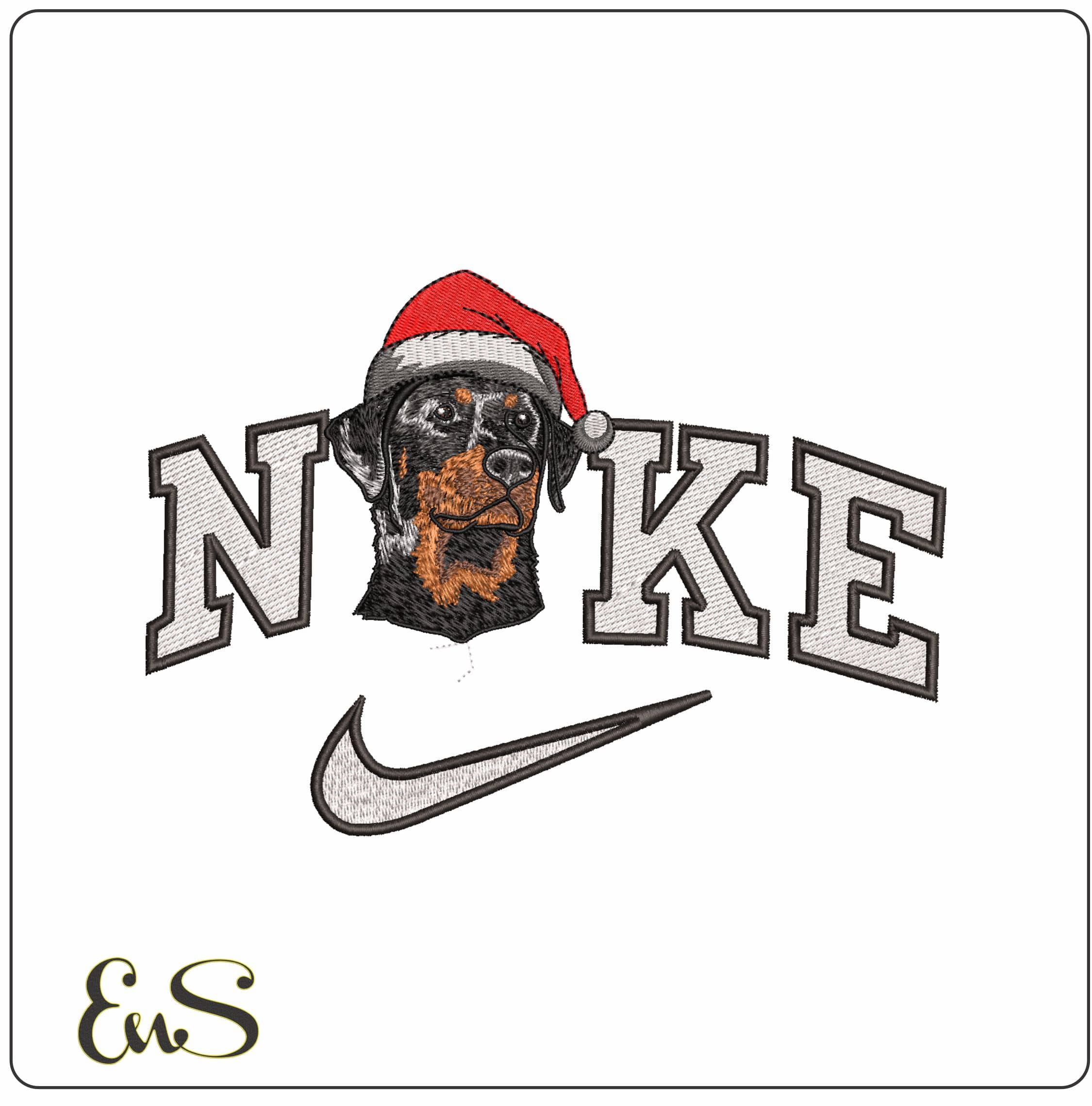 Nike Rotweiler dog head Christmas Hat- Elegant embroidery design file - instant download