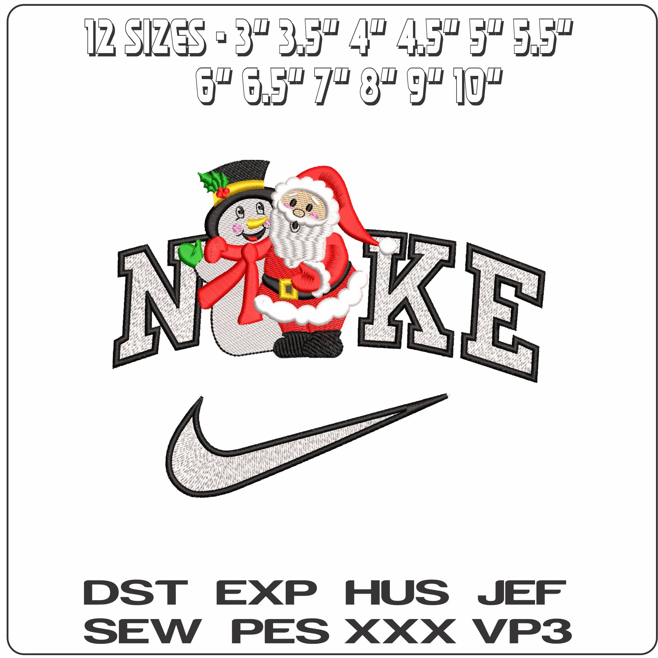 Nike Santa and a Snowman- Elegant embroidery design file - instant download — view 2