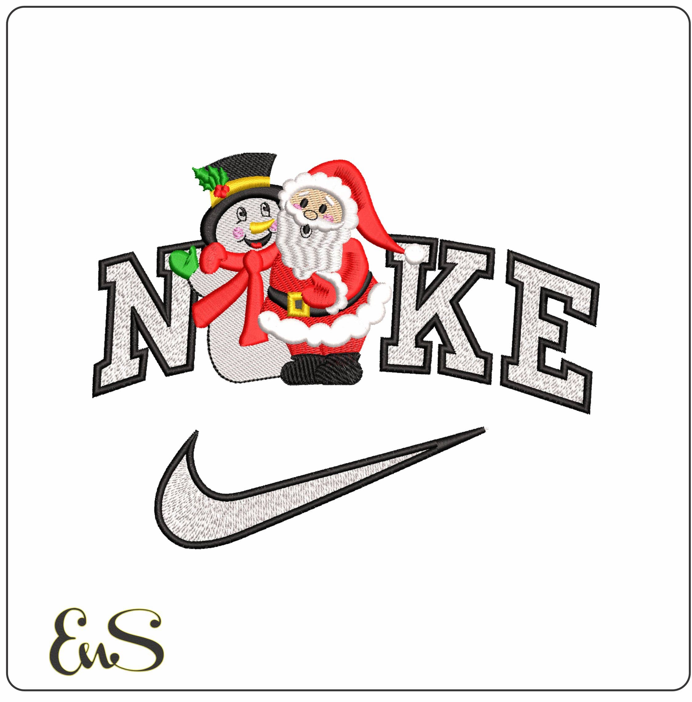 Nike Santa and a Snowman- Elegant embroidery design file - instant download