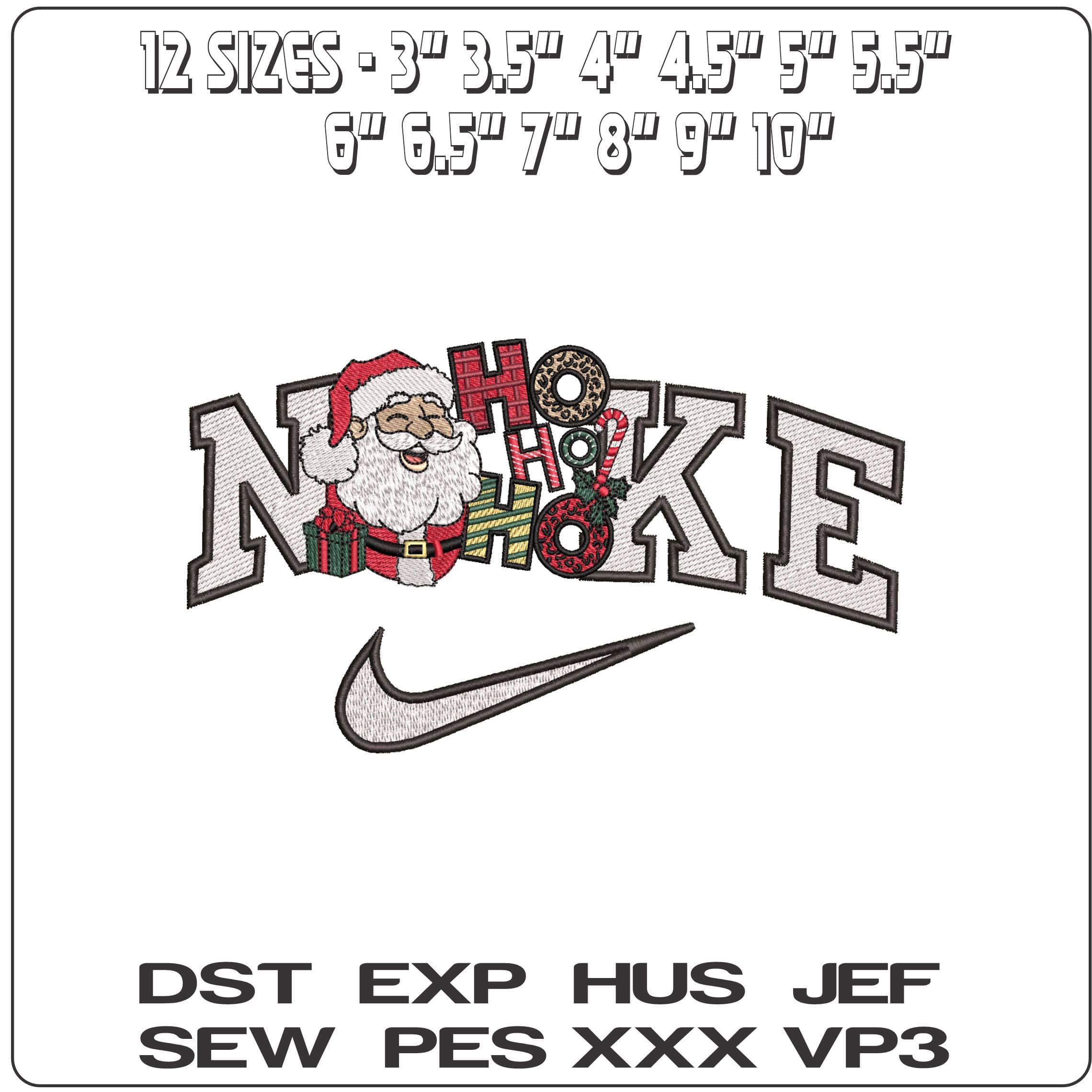 Nike Santa Head Ho Ho Ho- Elegant embroidery design file - instant download — view 2
