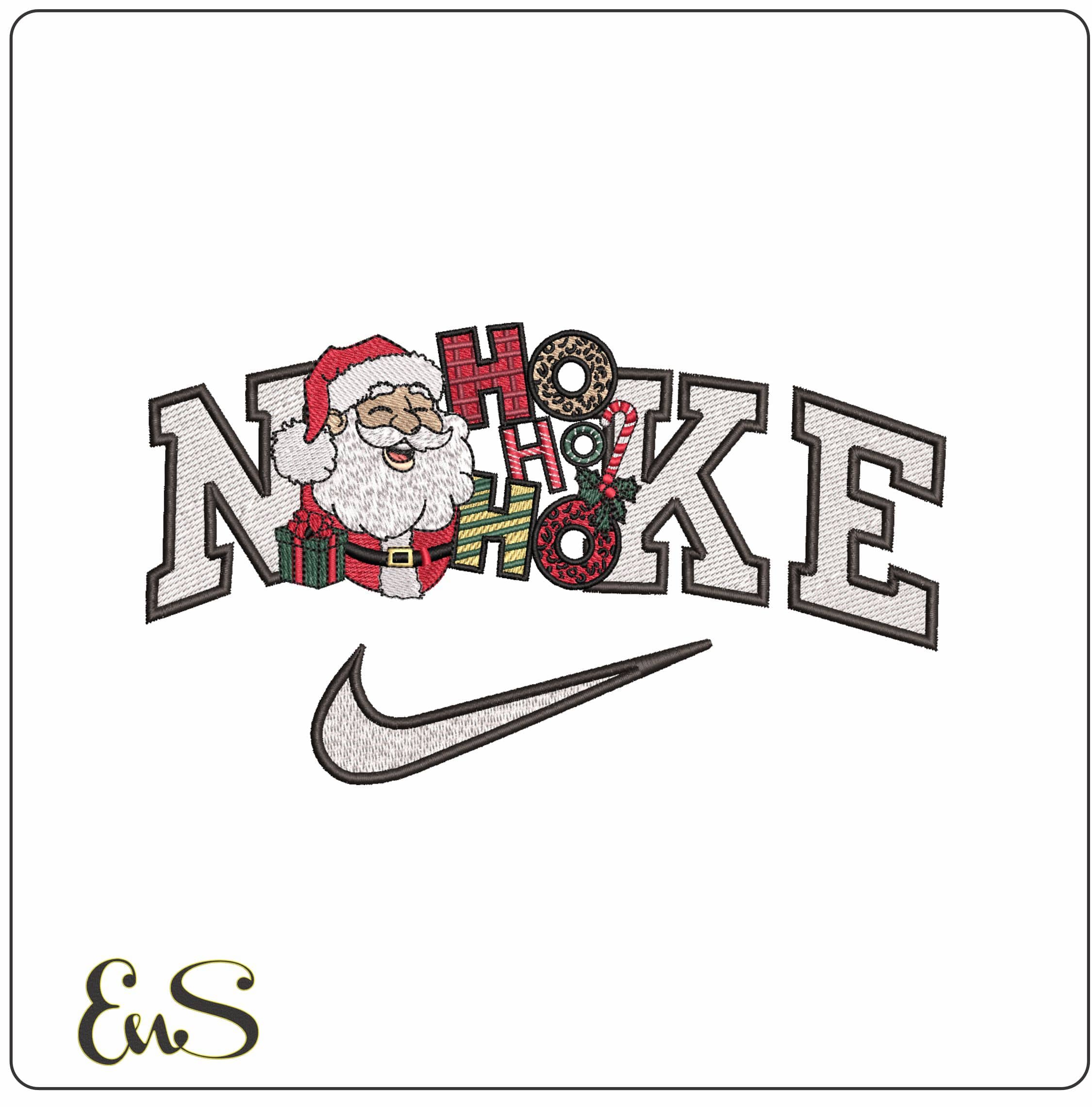 Nike Santa Head Ho Ho Ho- Elegant embroidery design file - instant download