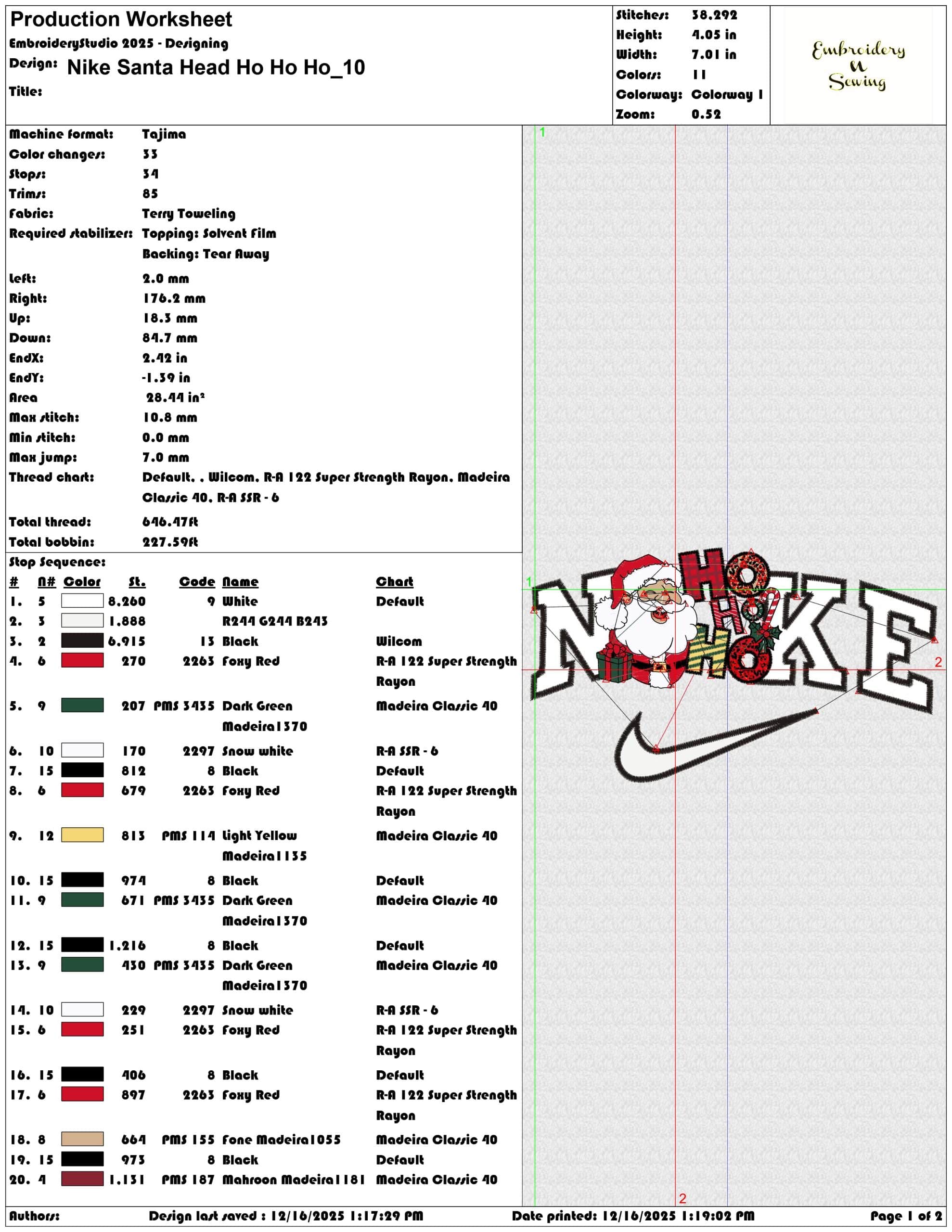 Nike Santa Head Ho Ho Ho- Elegant embroidery design file - instant download — view 3