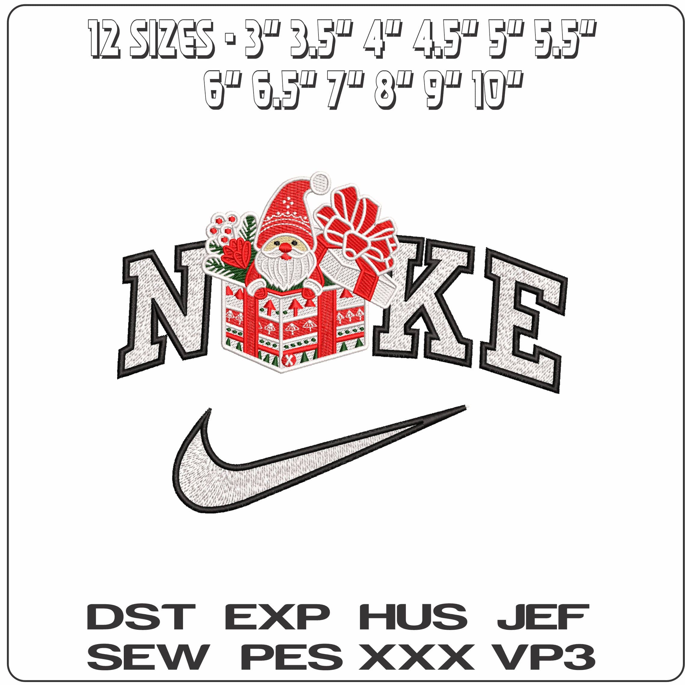 Nike Santa in A Christmas Present- Elegant embroidery design file - instant download — view 2