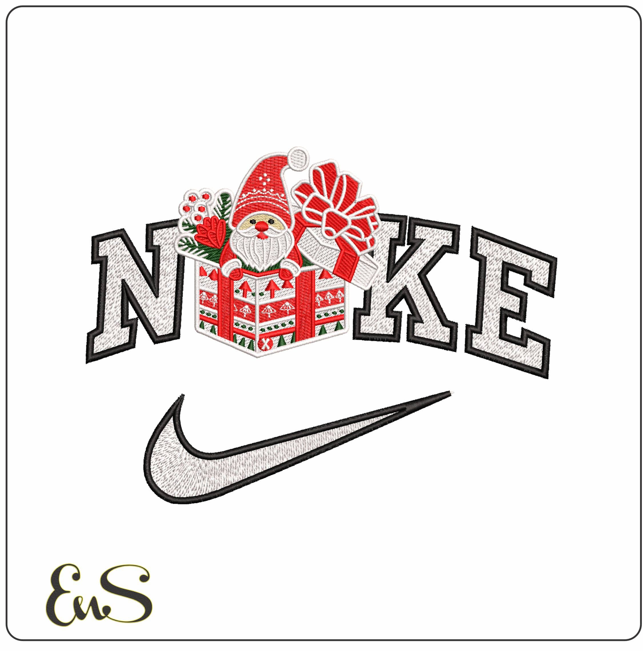 Nike Santa in A Christmas Present- Elegant embroidery design file - instant download