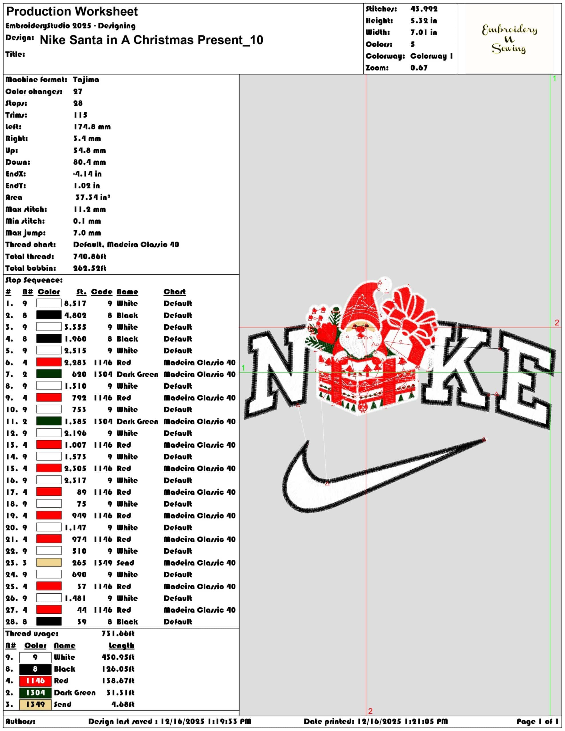 Nike Santa in A Christmas Present- Elegant embroidery design file - instant download — view 3