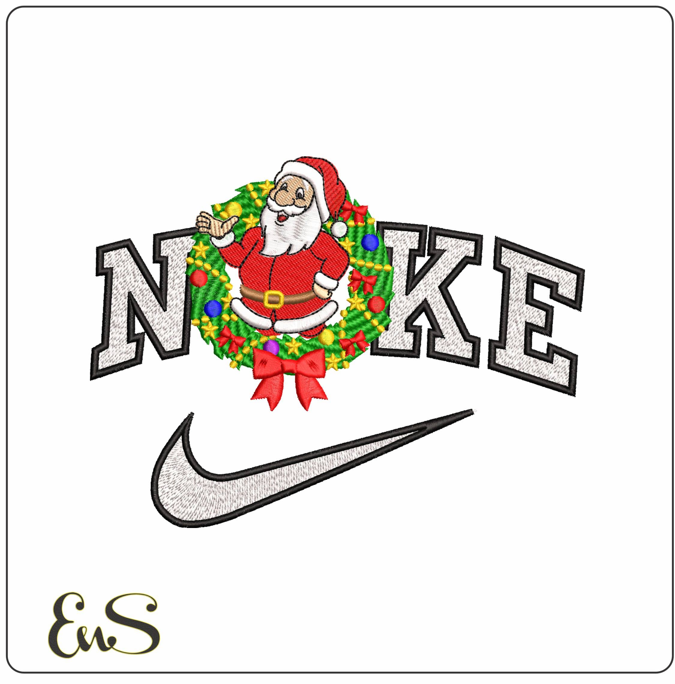 Nike Santa in Christmas Wreath- Elegant embroidery design file - instant download