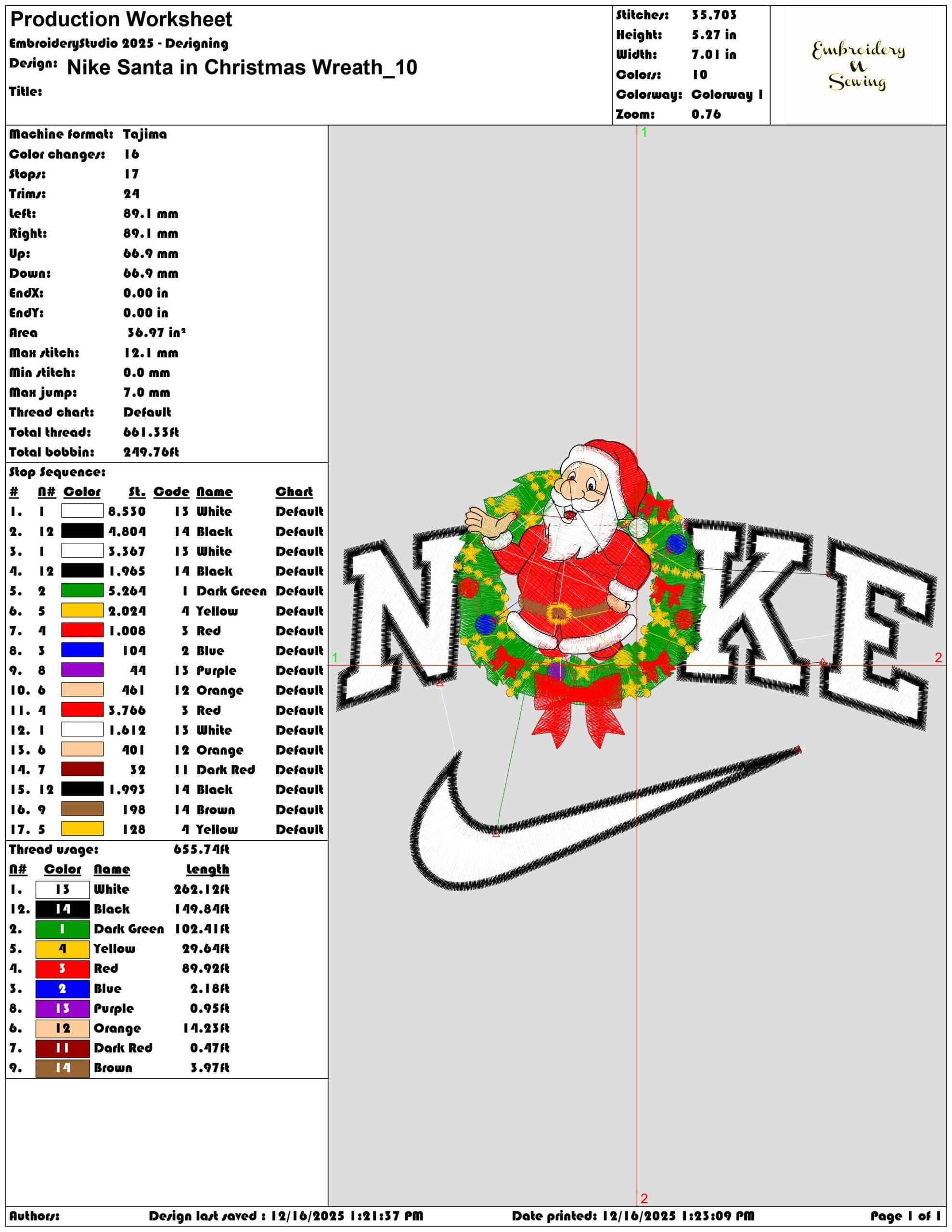 Nike Santa in Christmas Wreath- Elegant embroidery design file - instant download — view 3