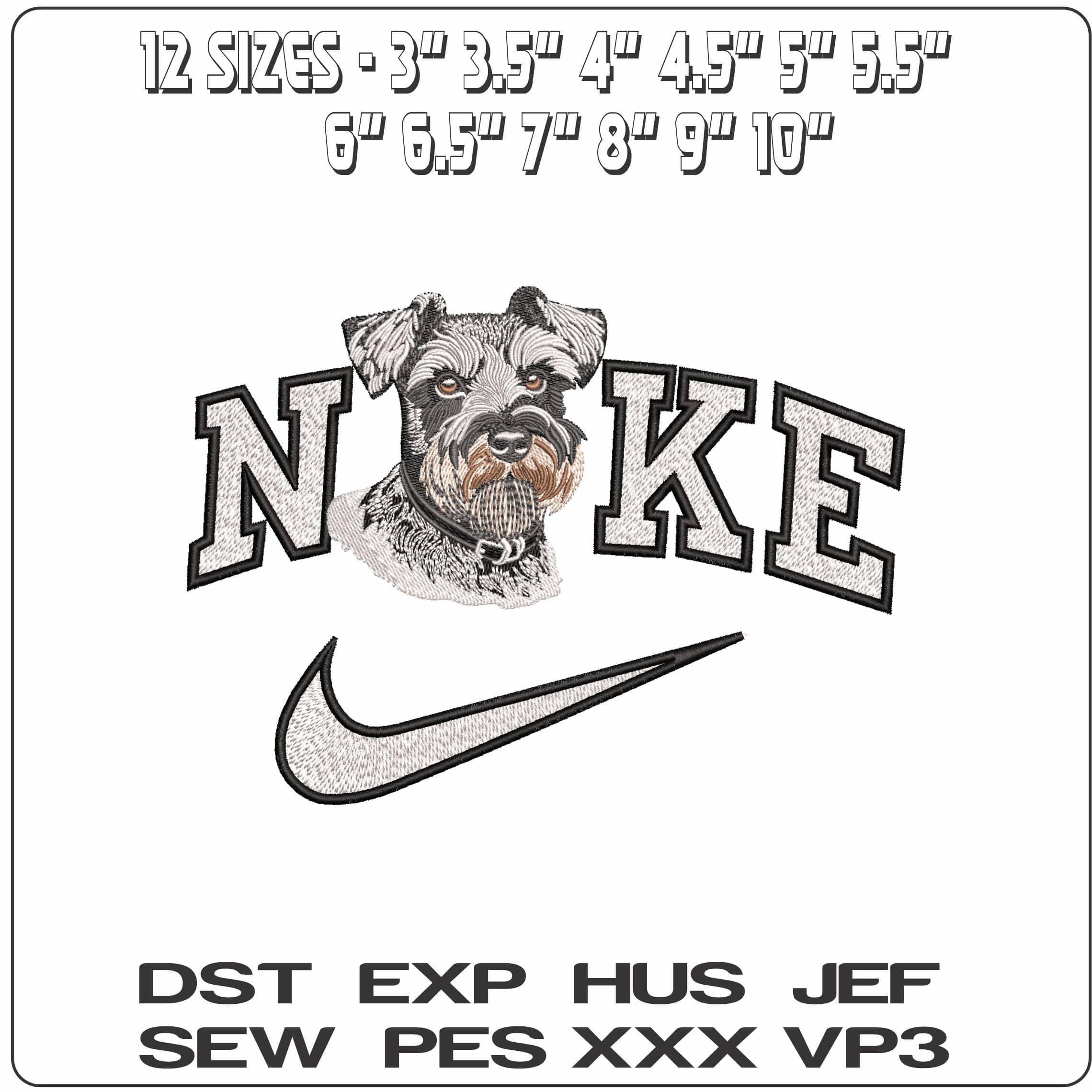 Nike Schnauzer Dog Head- Elegant embroidery design file - instant download — view 2