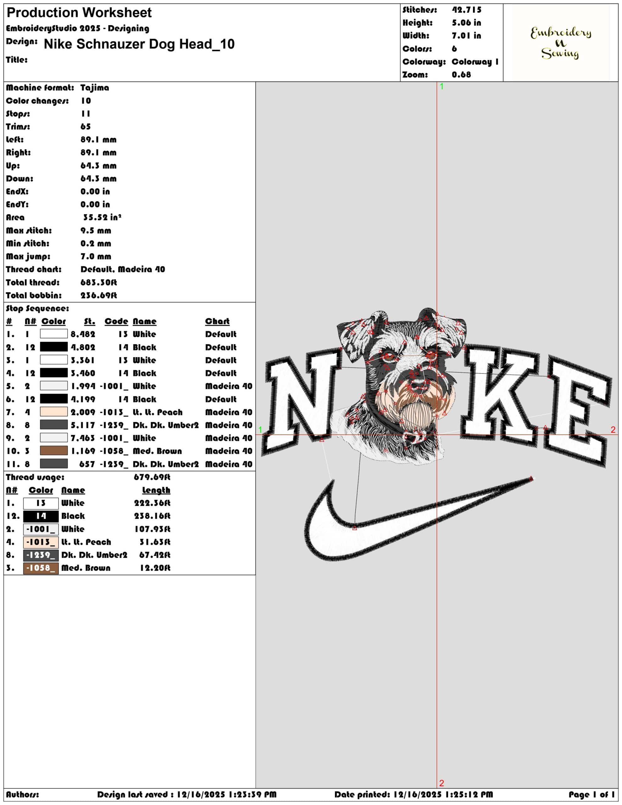 Nike Schnauzer Dog Head- Elegant embroidery design file - instant download — view 3