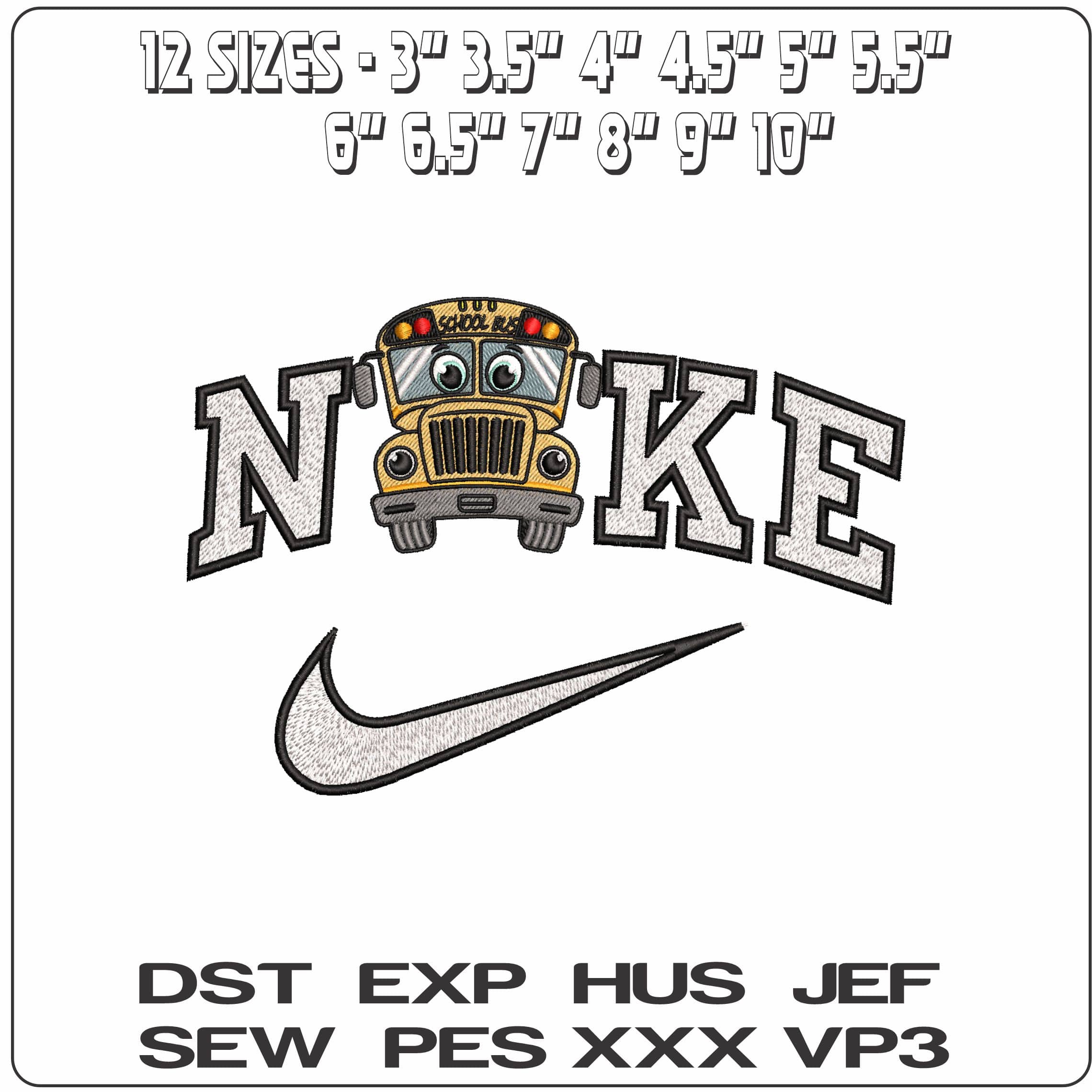 Nike School Bus Cartoon- Elegant embroidery design file - instant download — view 2
