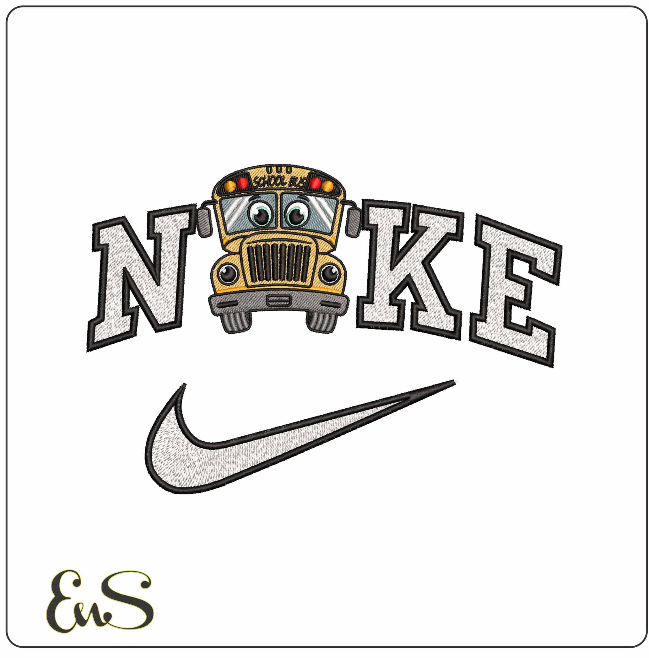 Nike School Bus Cartoon- Elegant embroidery design file - instant download