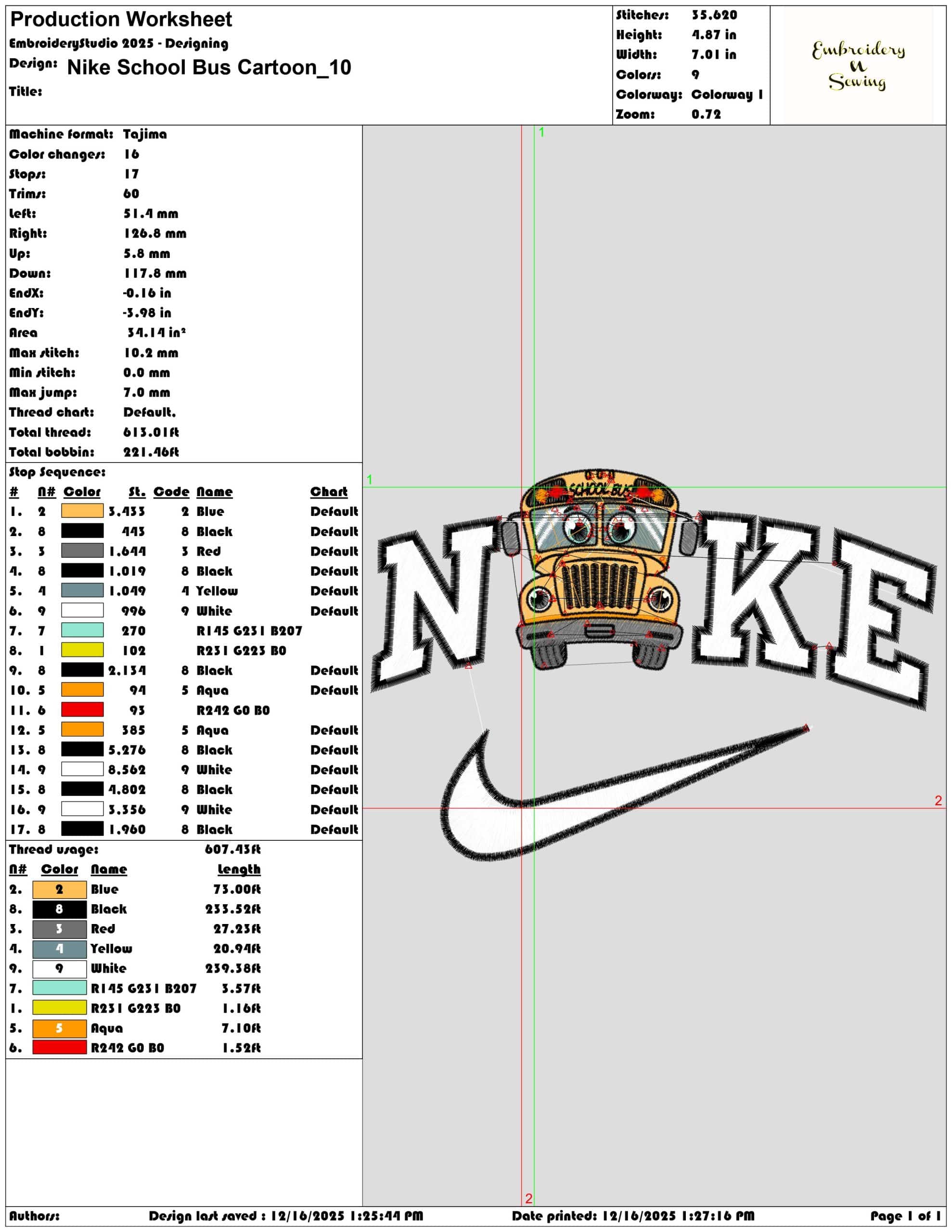 Nike School Bus Cartoon- Elegant embroidery design file - instant download — view 3