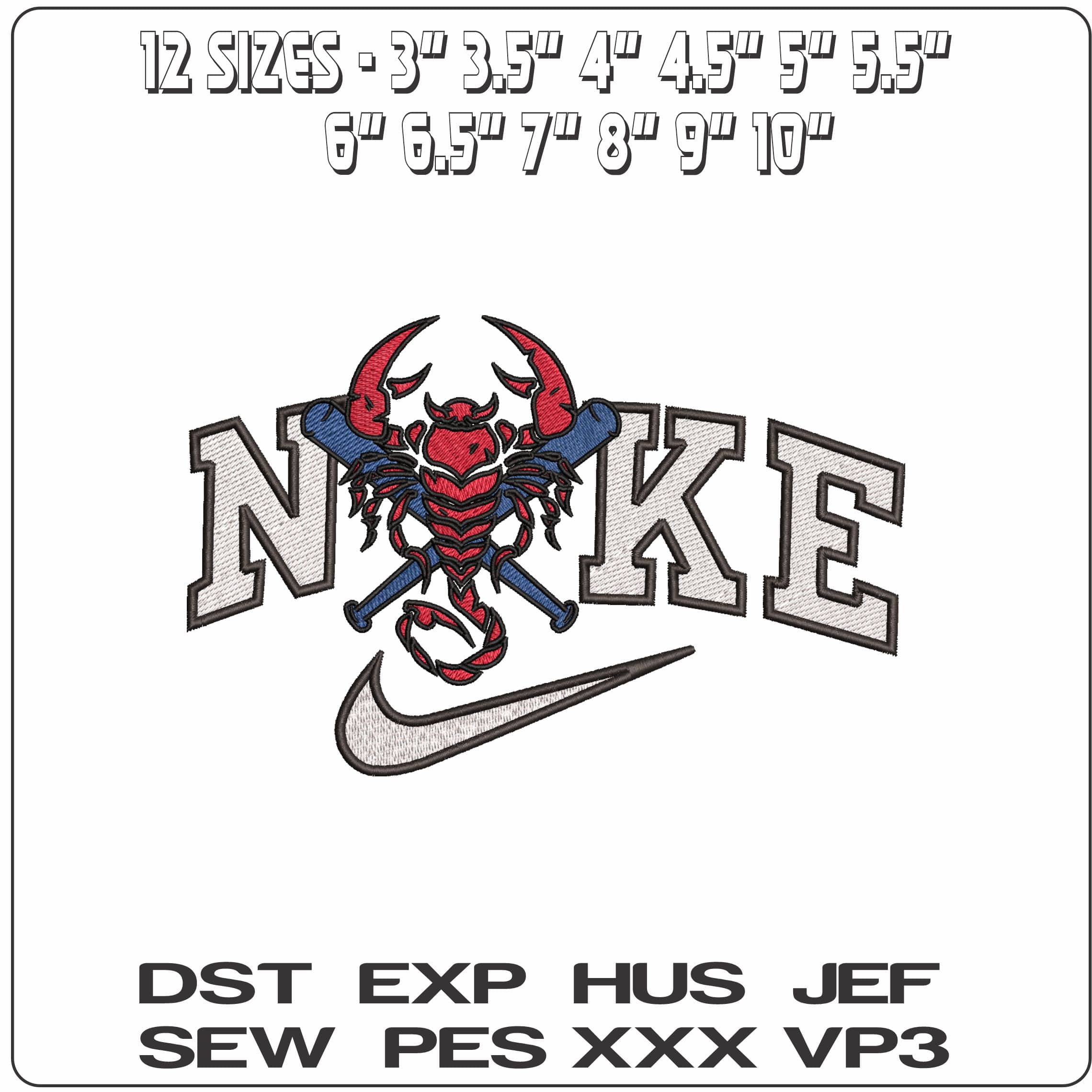 Nike Scorpion and Baseball Bats- Elegant embroidery design file - instant download — view 2
