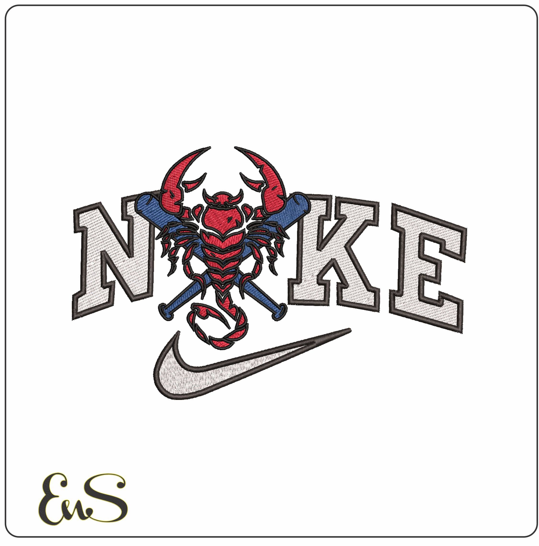 Nike Scorpion and Baseball Bats- Elegant embroidery design file - instant download