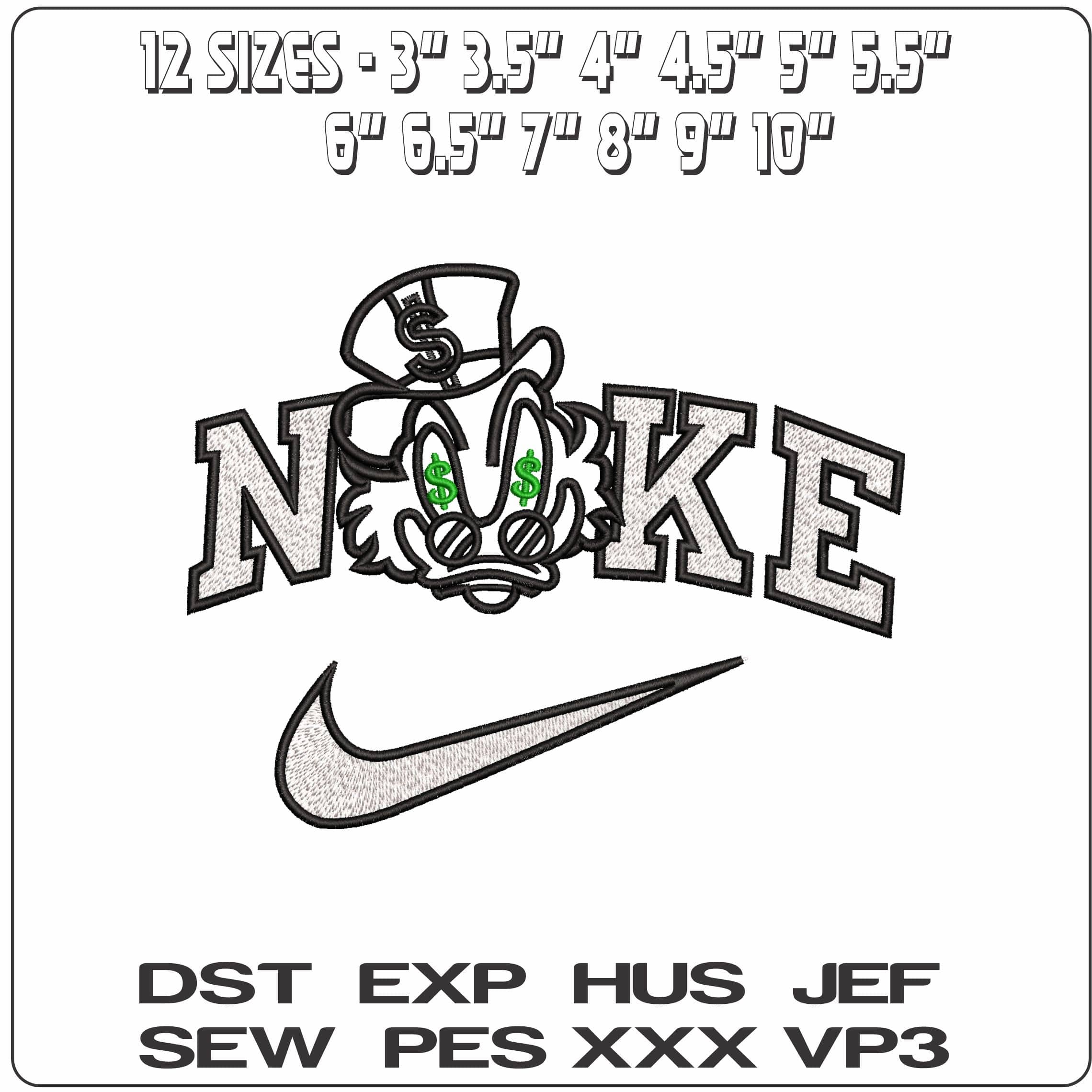 Nike Scrooge McDuck Dollars Outline- Elegant embroidery design file - instant download — view 2