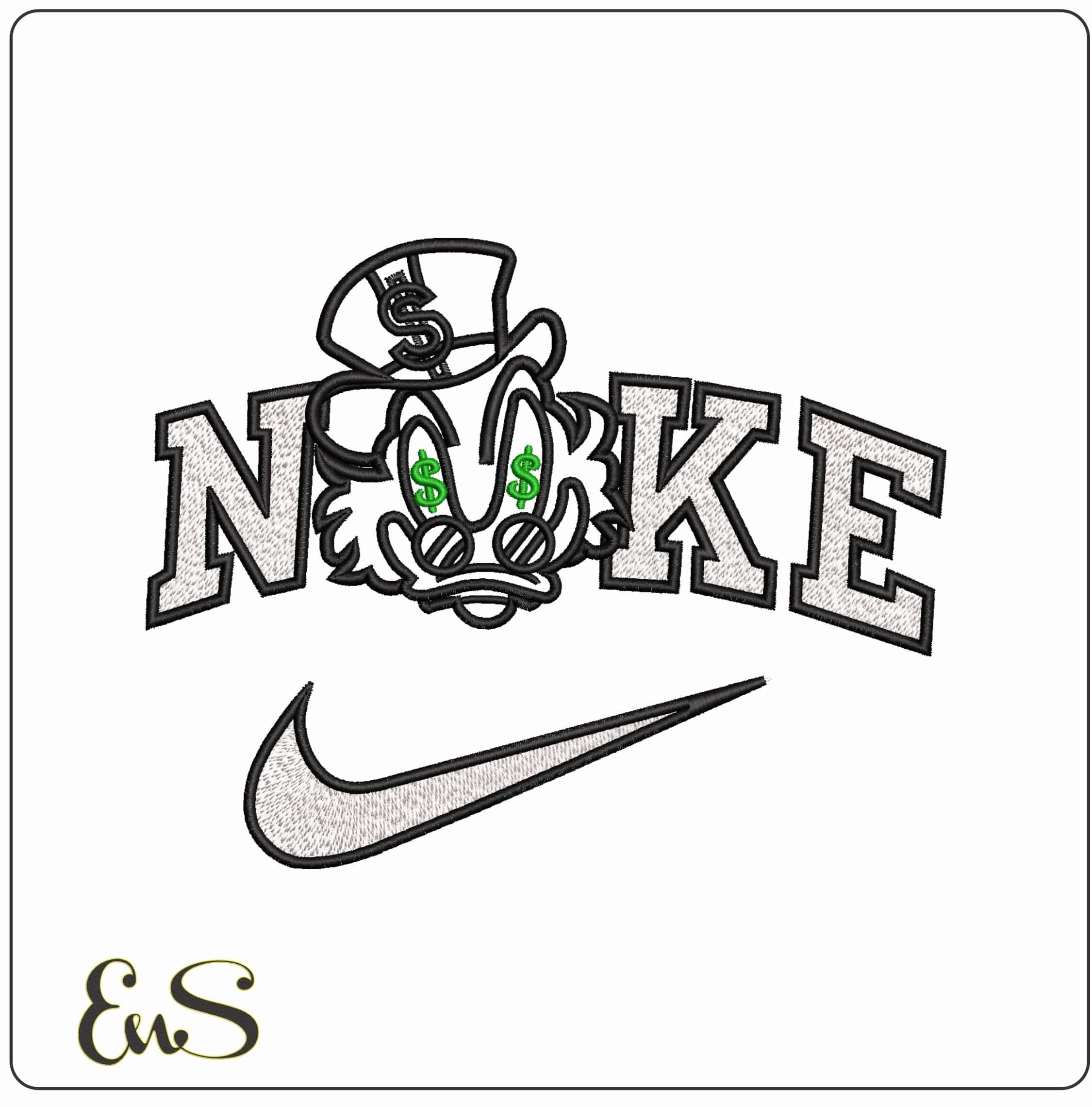 Nike Scrooge McDuck Dollars Outline- Elegant embroidery design file - instant download