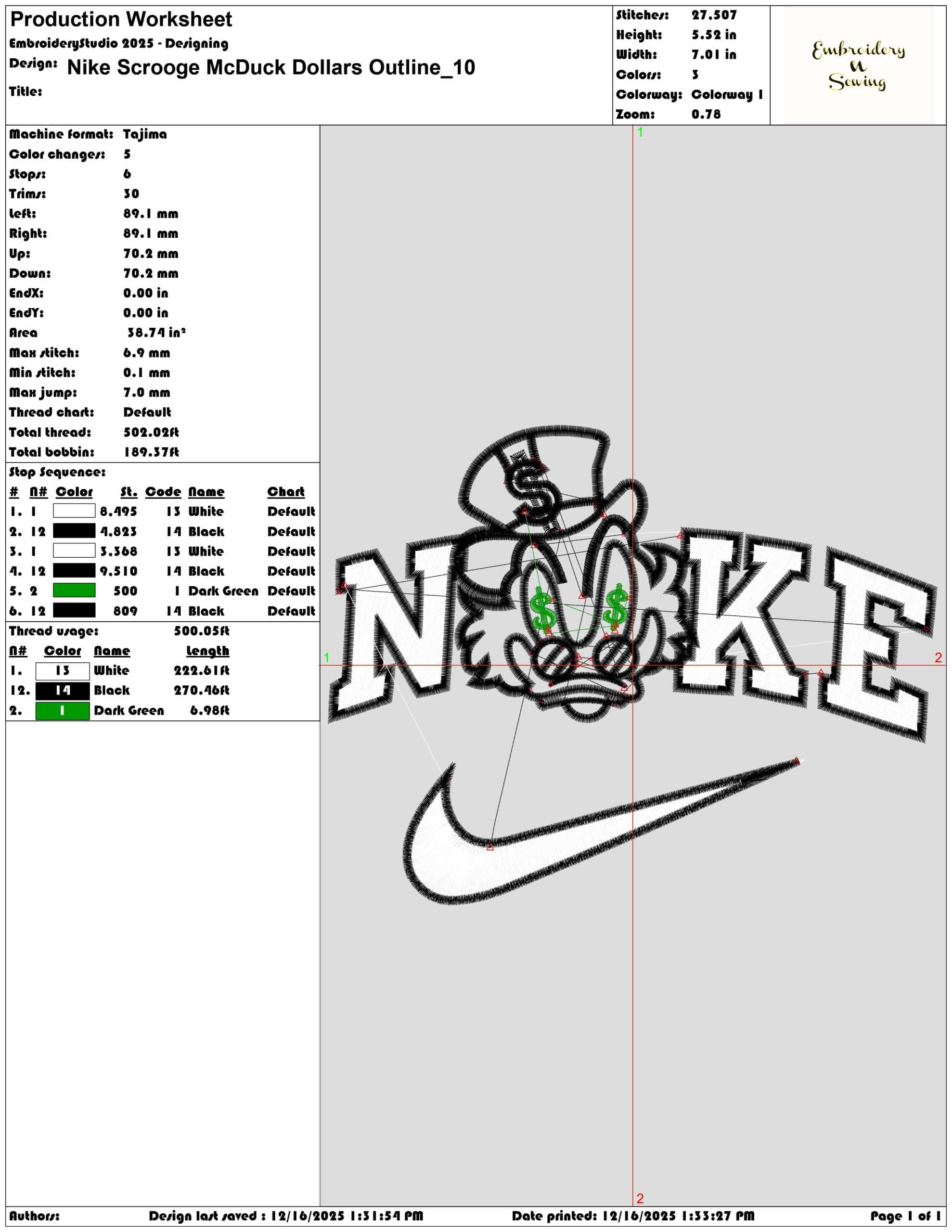 Nike Scrooge McDuck Dollars Outline- Elegant embroidery design file - instant download — view 3