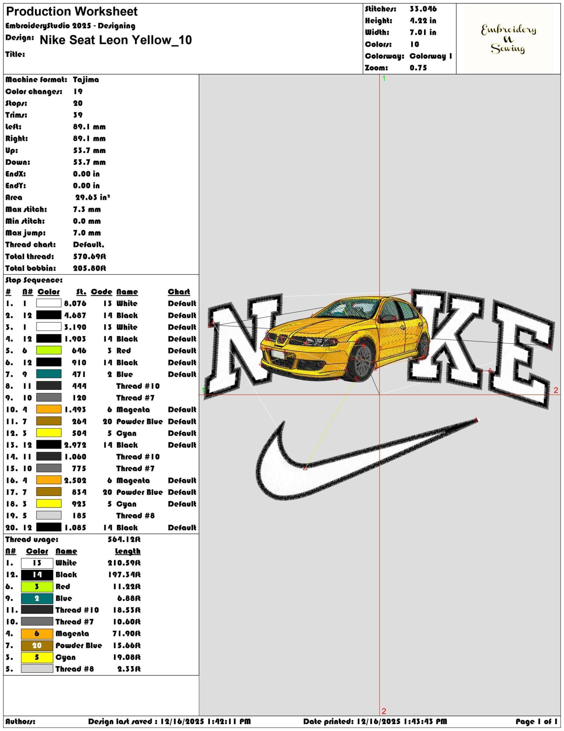 Nike Seat Leon Yellow- Elegant embroidery design file - instant download — view 3
