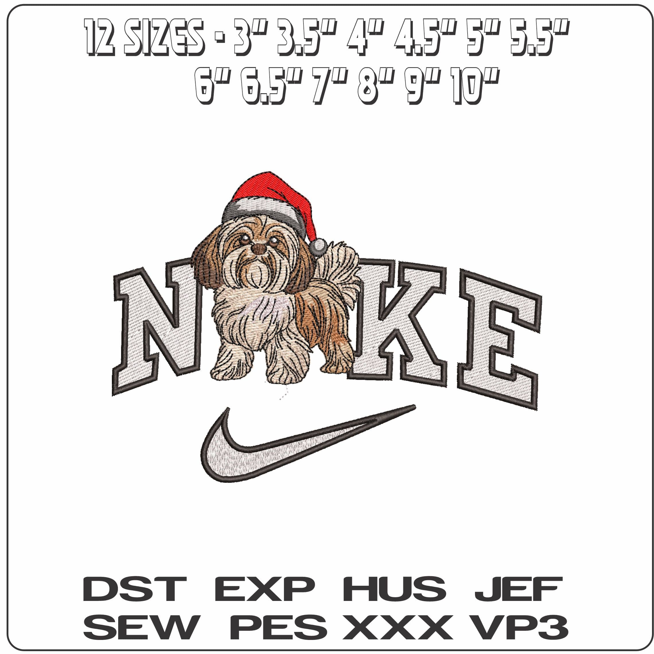 Nike Shitsu Dog with Xmas Hat- Elegant embroidery design file - instant download — view 2