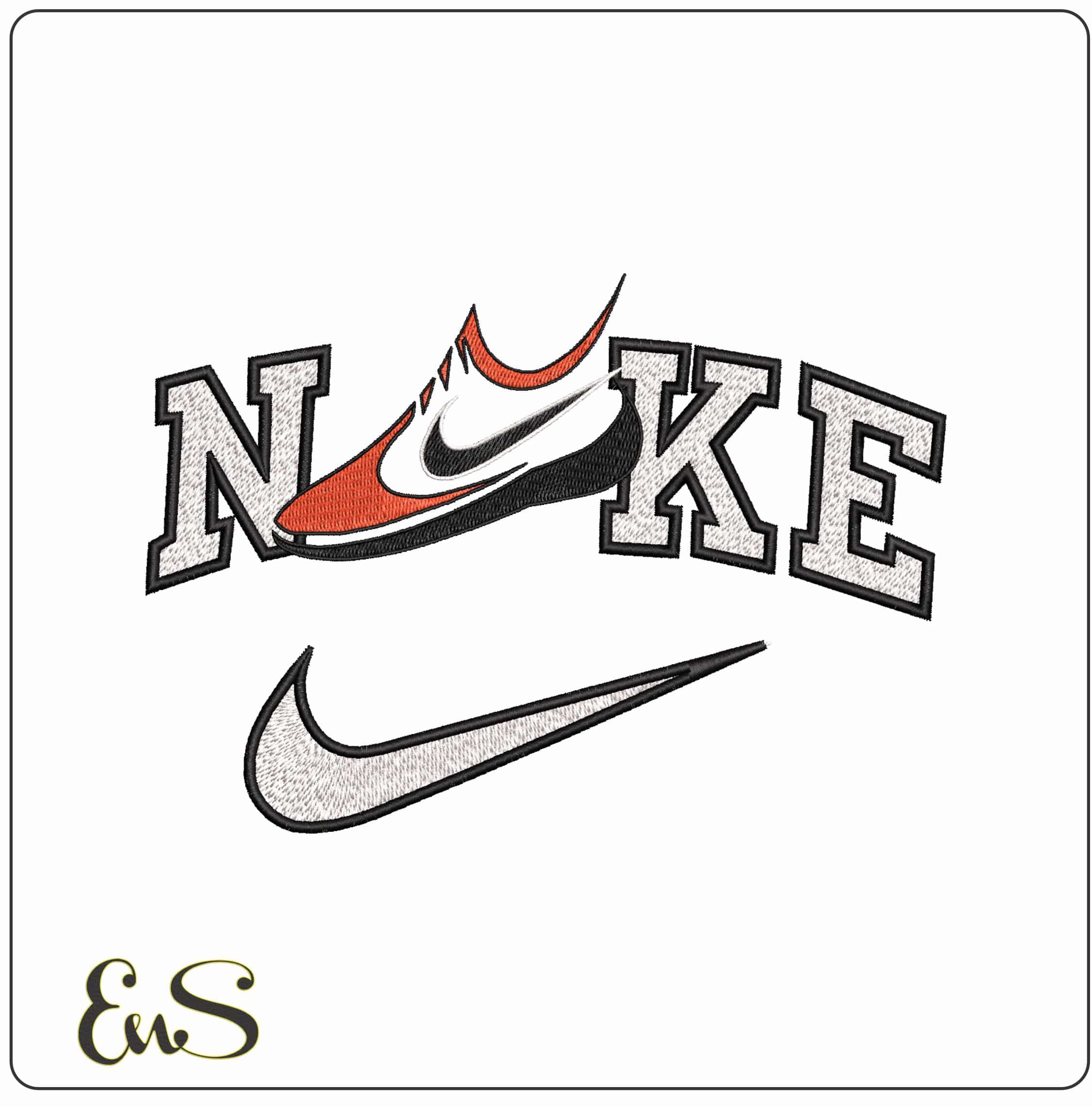 Nike Shoe Swoosh- Elegant embroidery design file - instant download