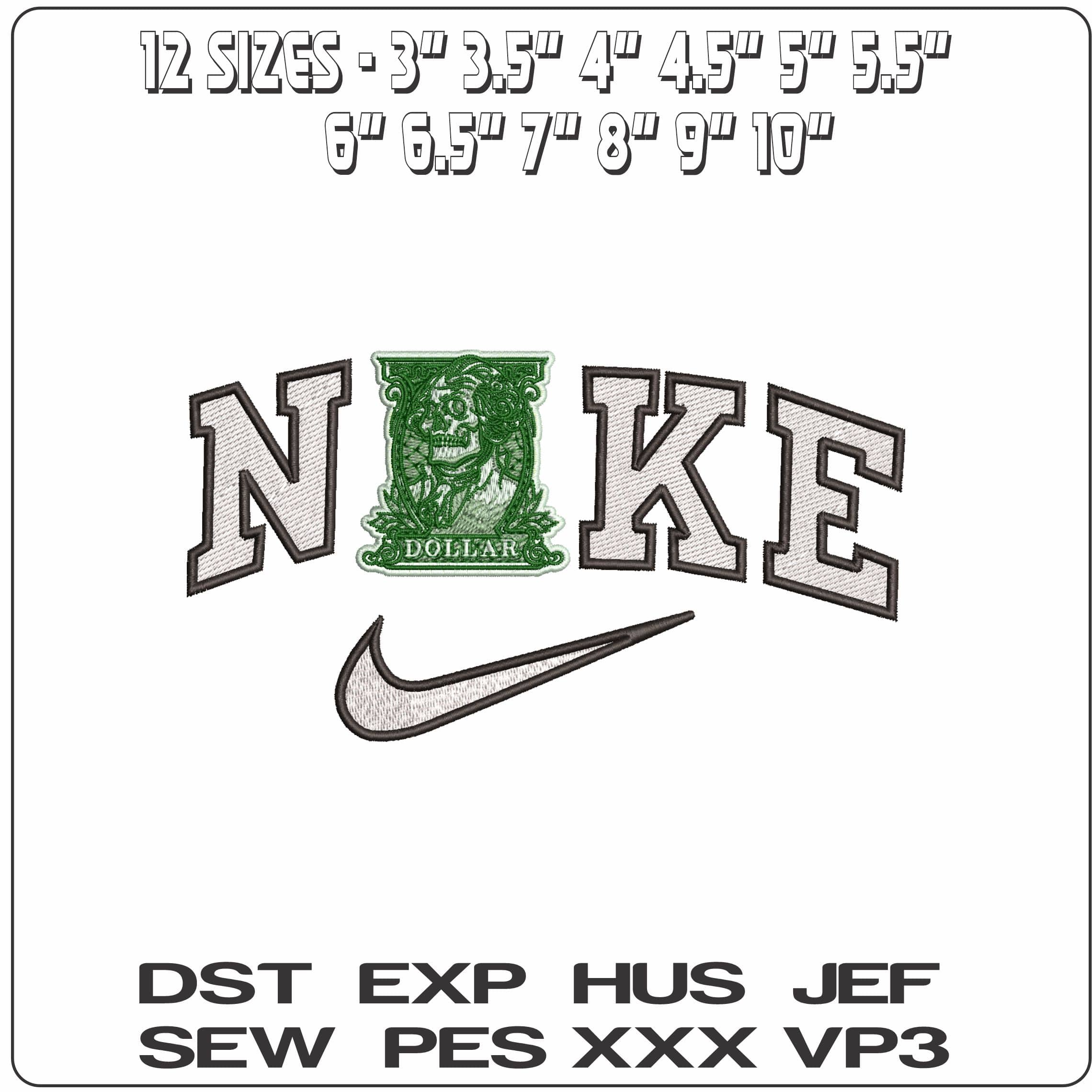 Nike Skull Dollar- Elegant embroidery design file - instant download — view 2