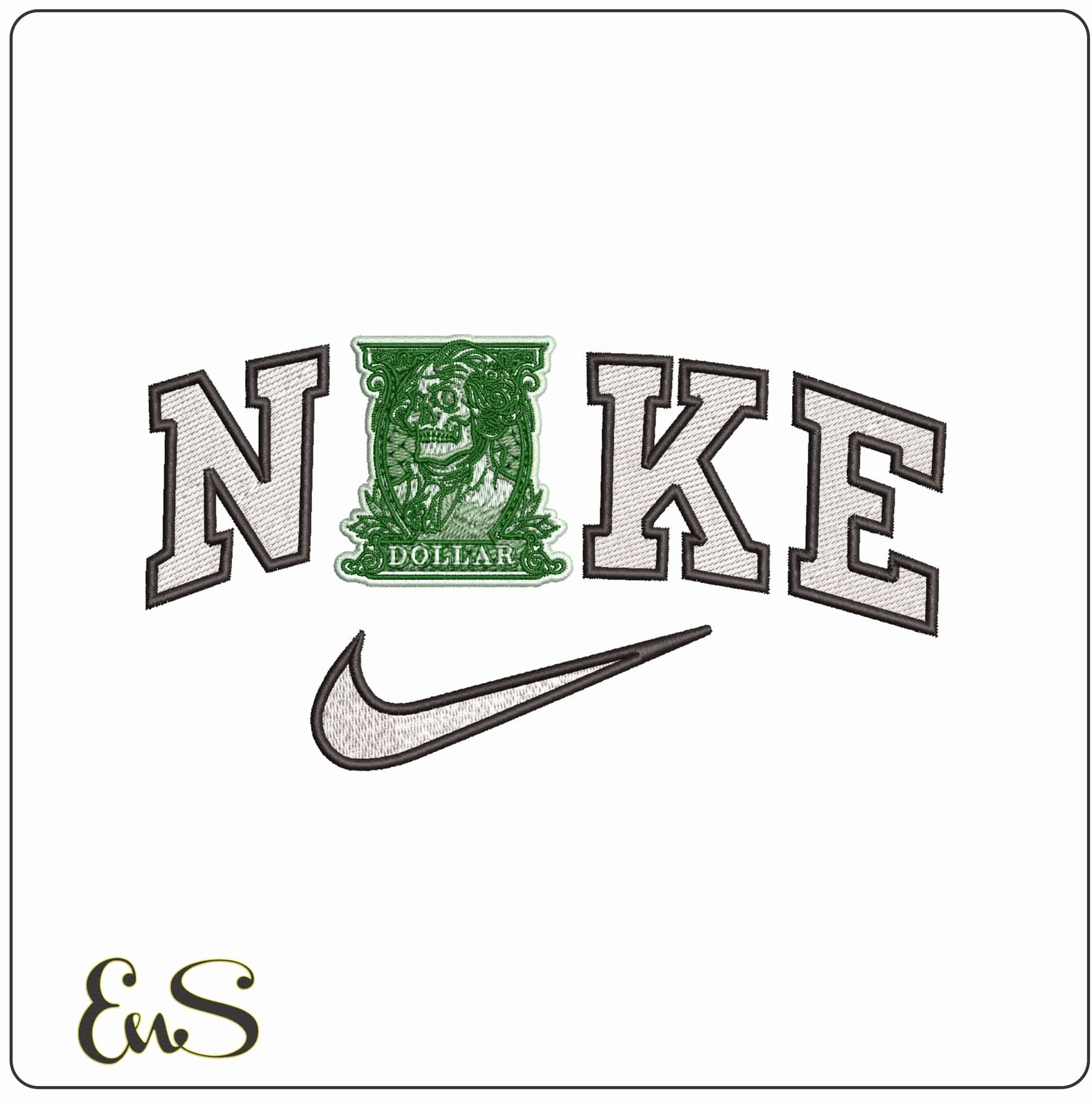 Nike Skull Dollar- Elegant embroidery design file - instant download