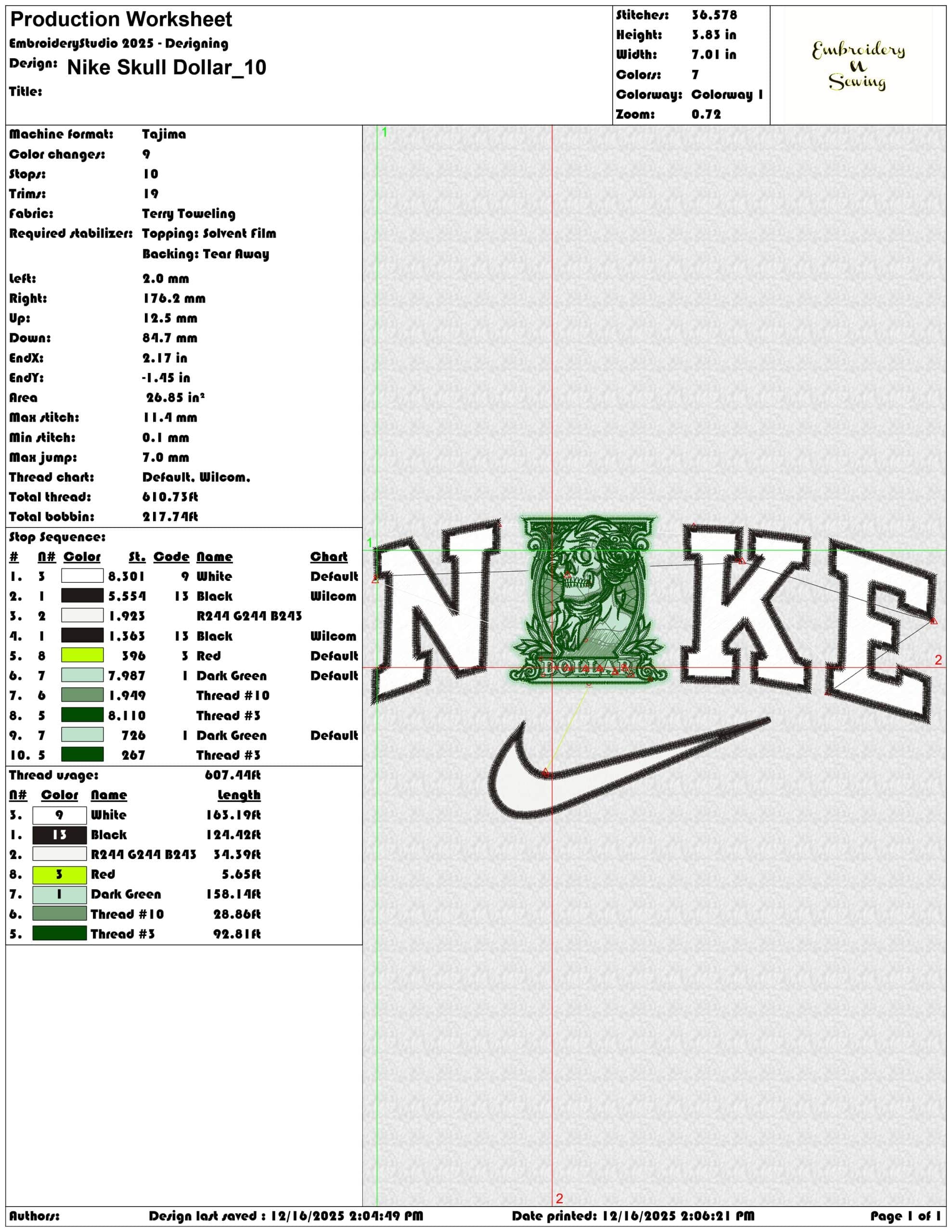 Nike Skull Dollar- Elegant embroidery design file - instant download — view 3