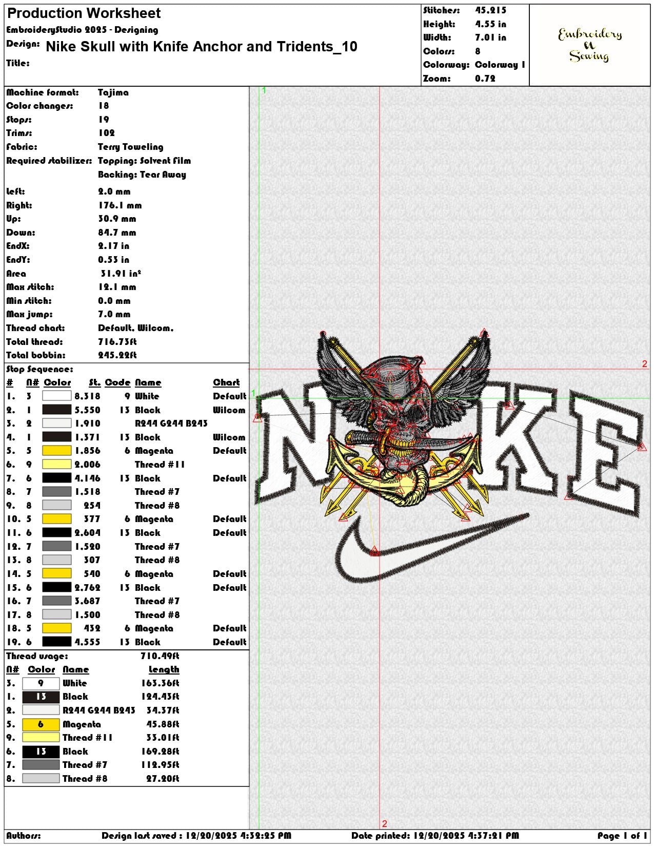 Nike Skull with Knife Anchor and Tridents- Elegant embroidery design file - instant download — view 3