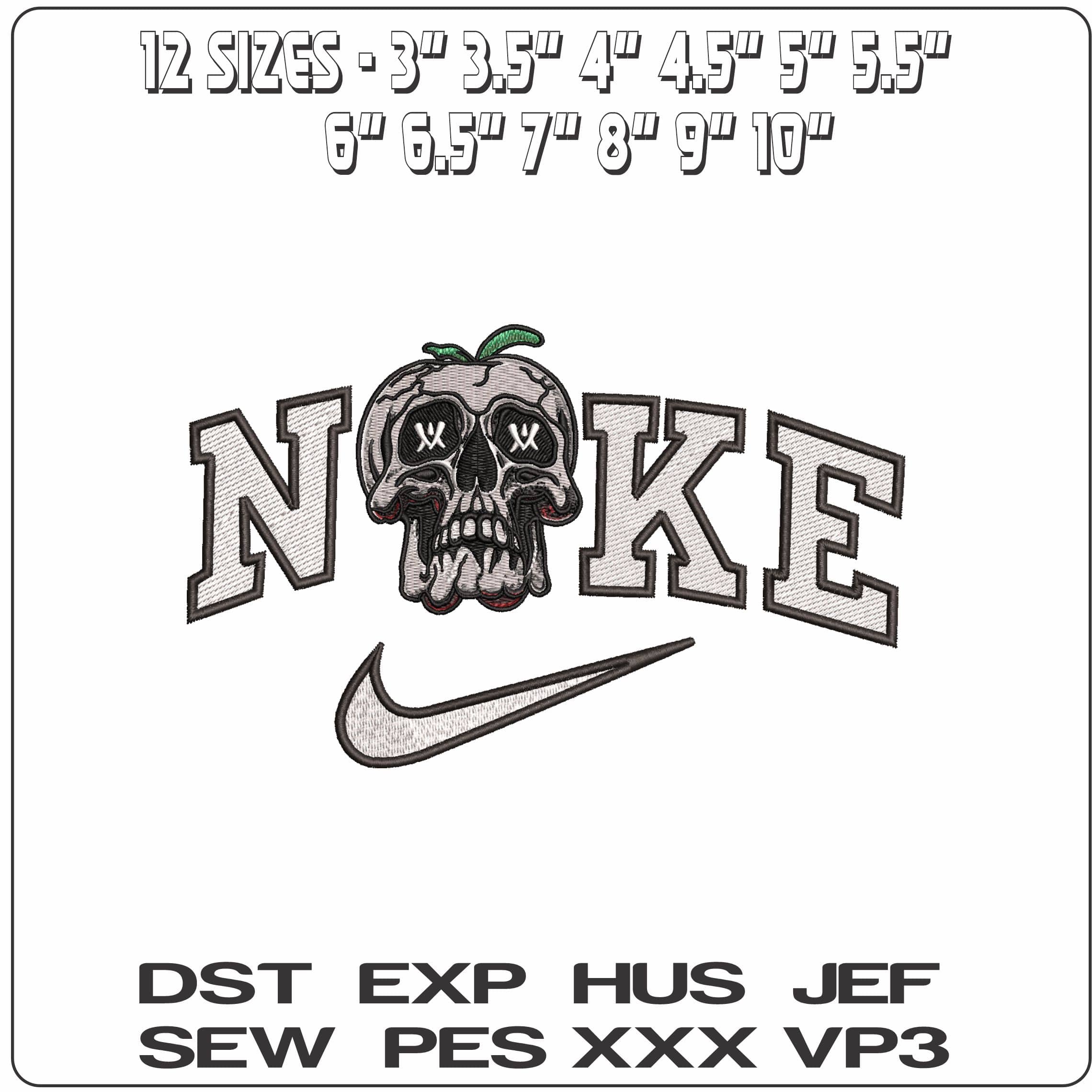 Nike Skull with Leaves coming out- Elegant embroidery design file - instant download — view 2