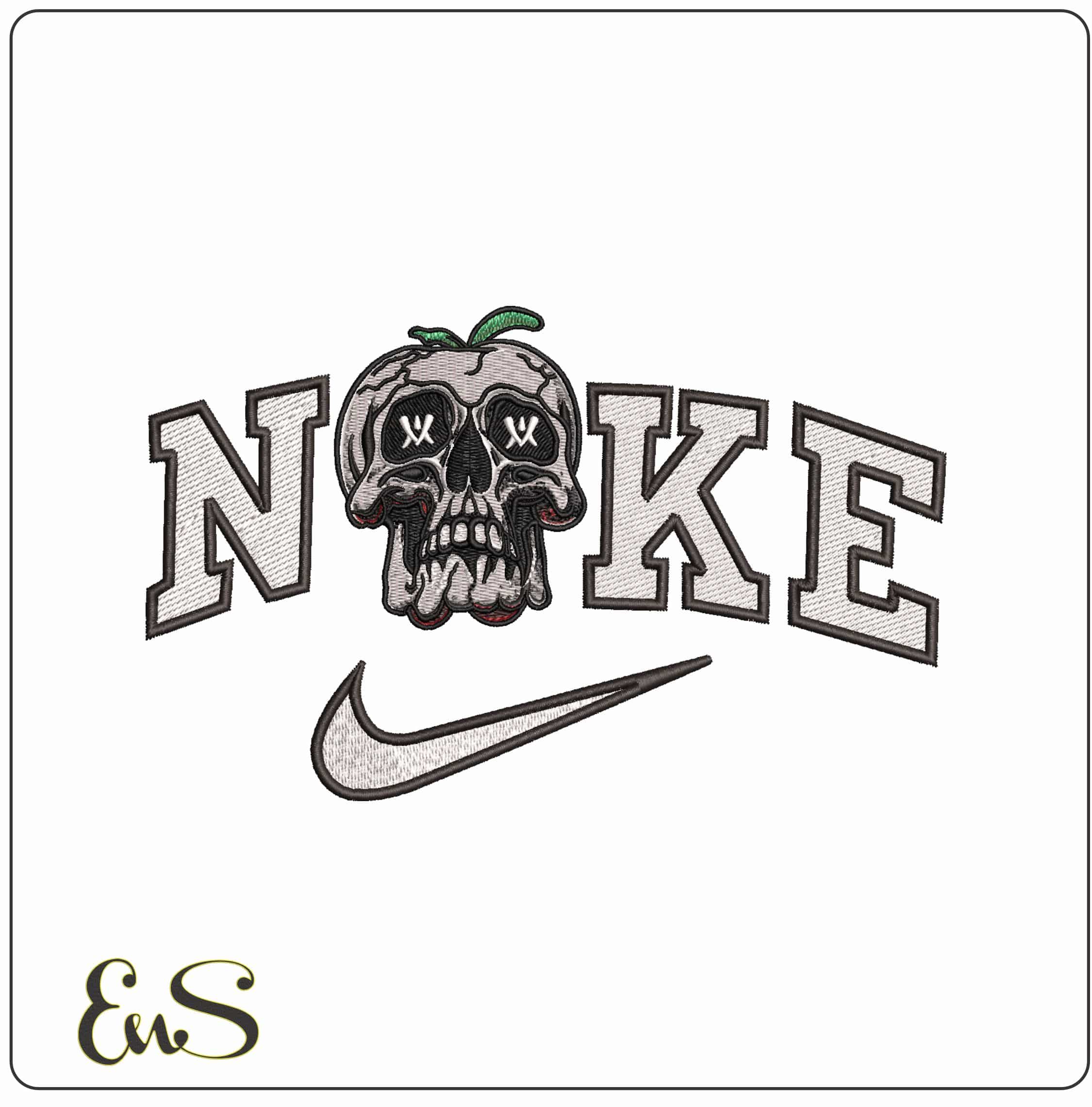Nike Skull with Leaves coming out- Elegant embroidery design file - instant download