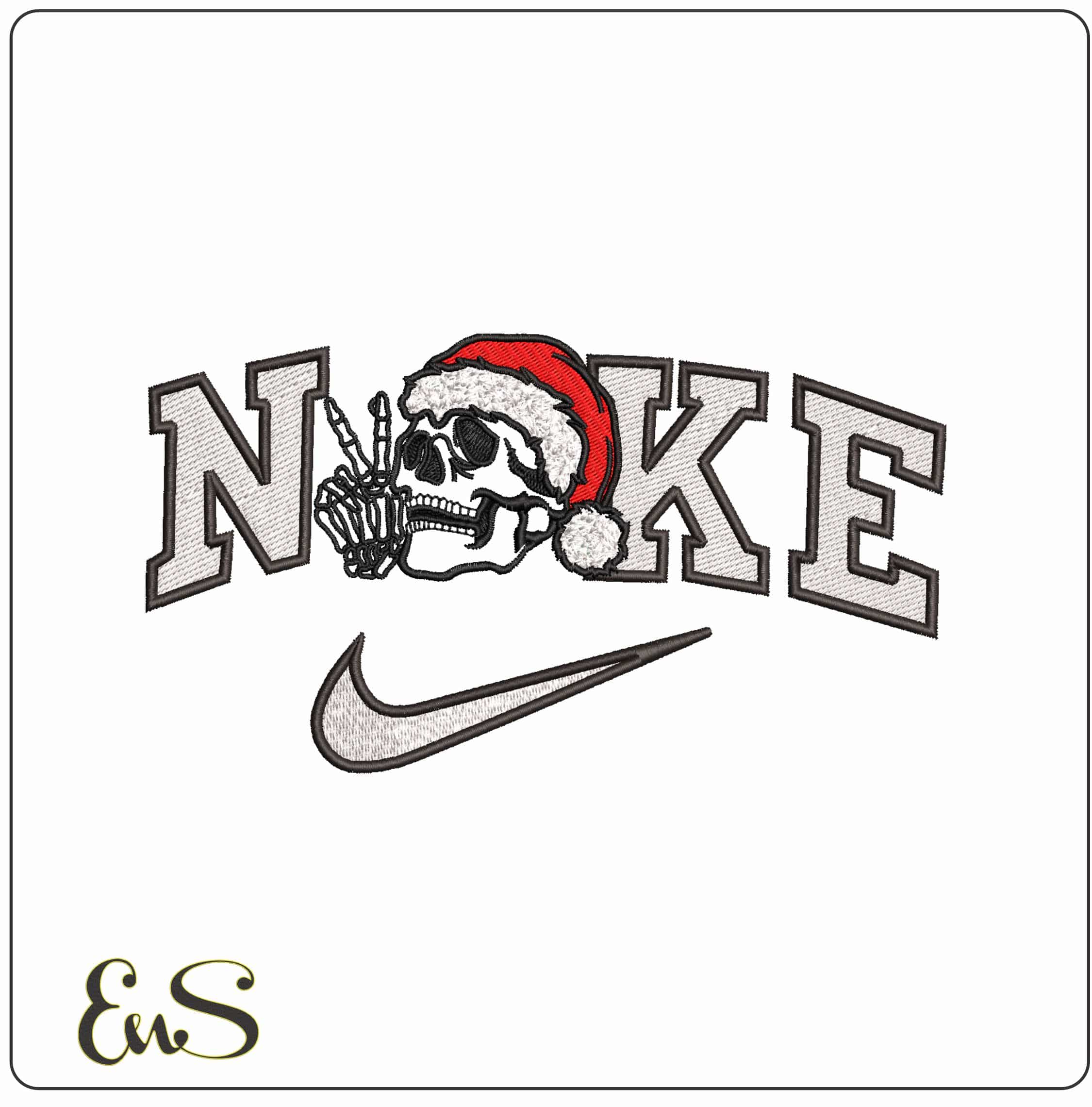 Nike Skull with Xmas Hat - Elegant embroidery design file - instant download