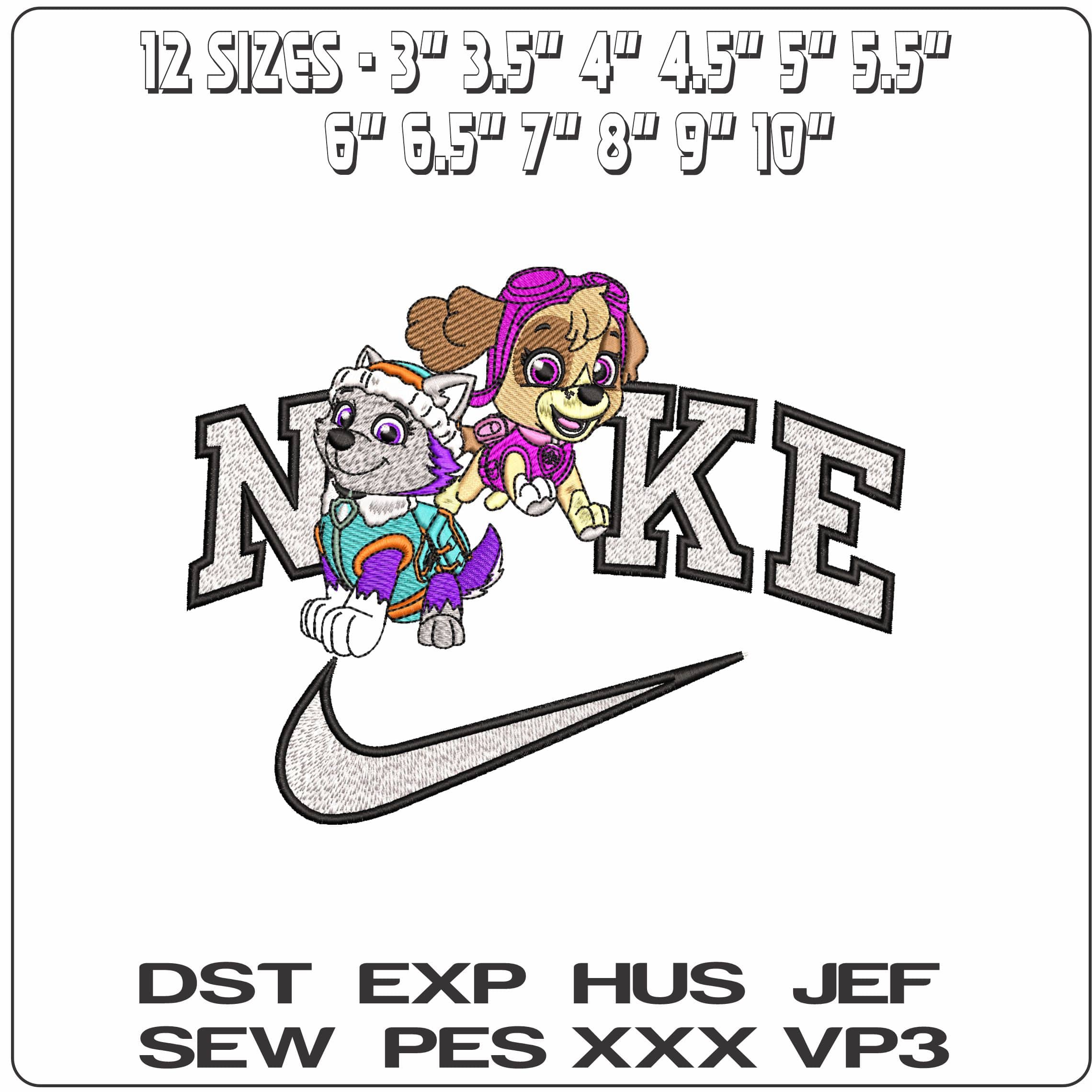 Nike Skye and Everest Paw Patrol - Elegant embroidery design file - instant download — view 2