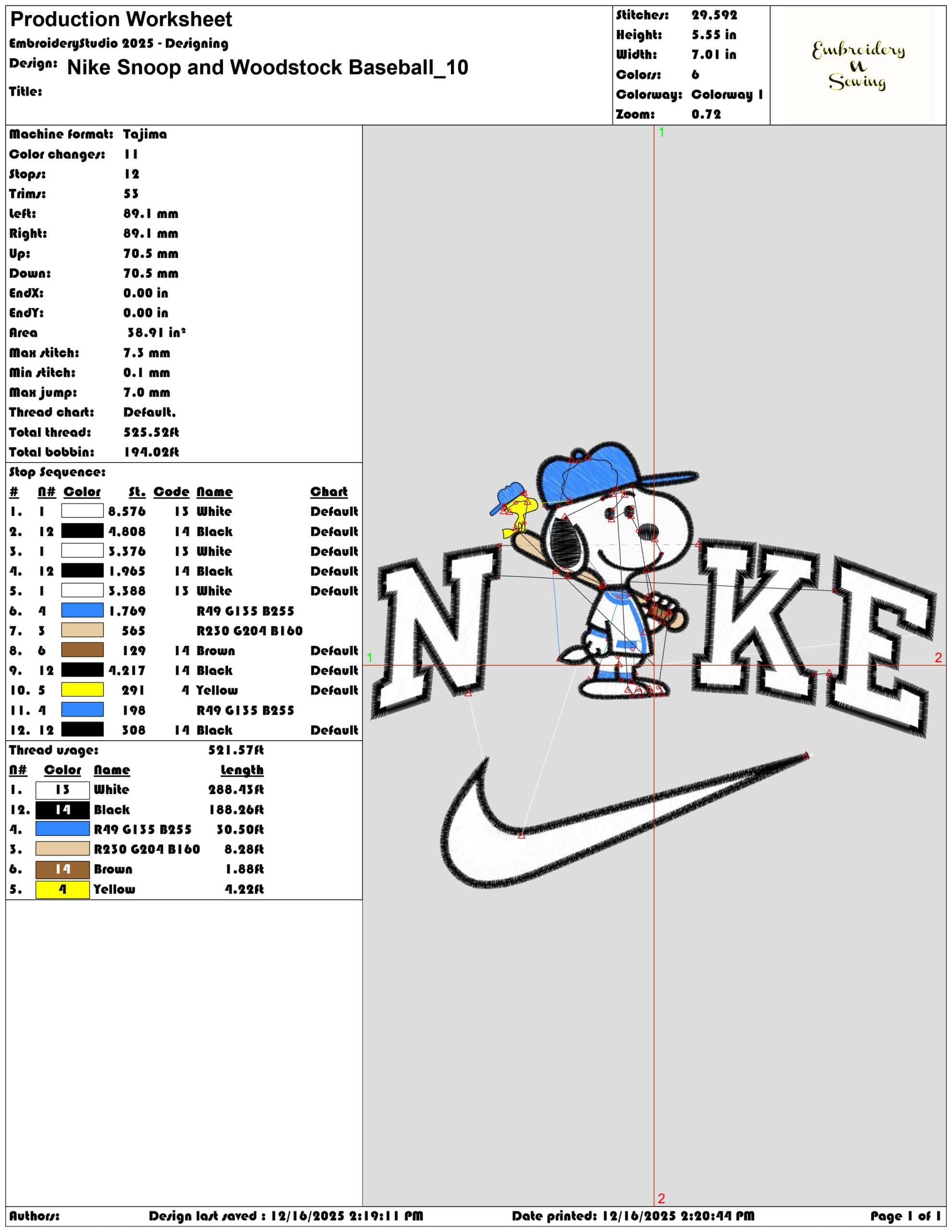 Nike Snoop and Woodstock Baseball- Elegant embroidery design file - instant download — view 3