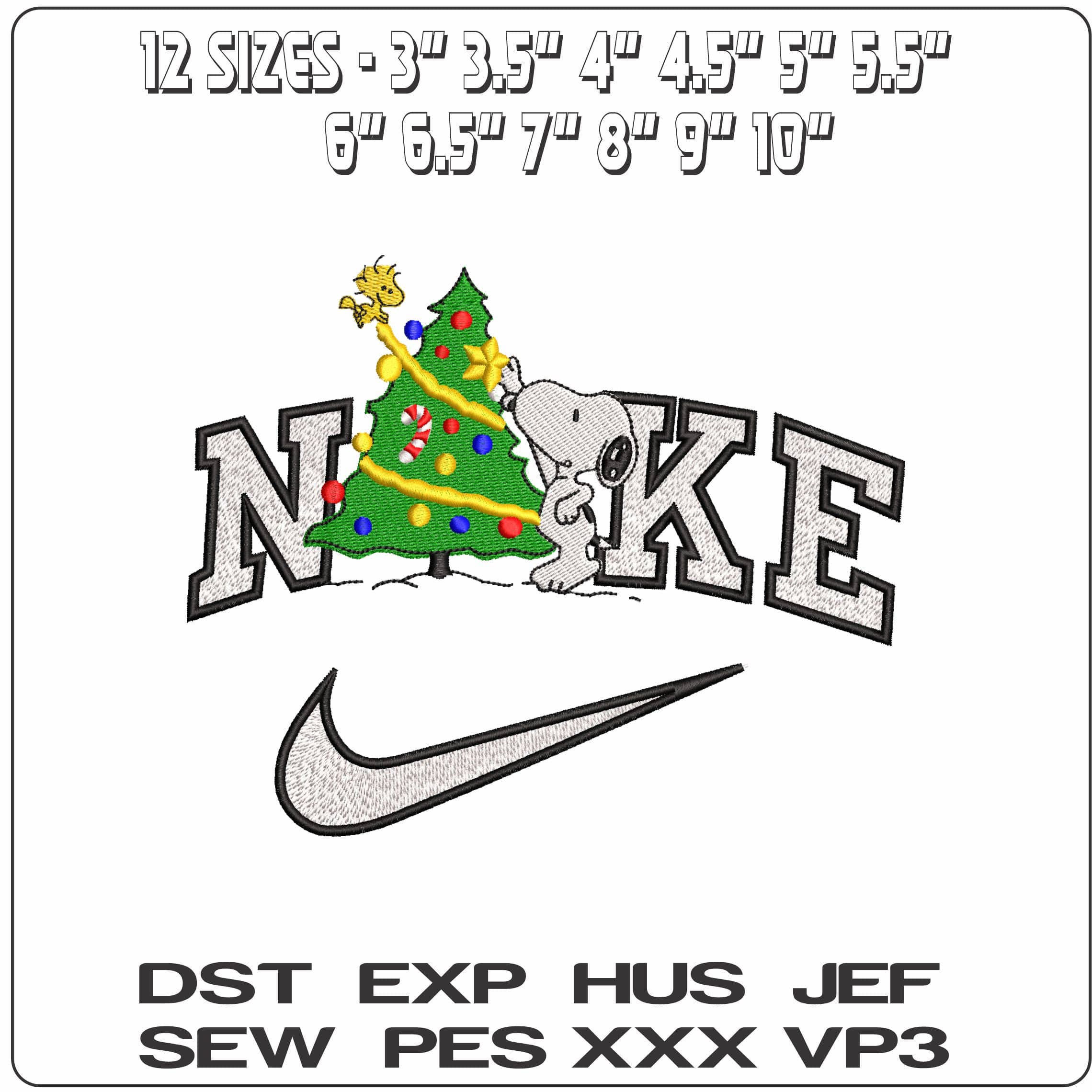 Nike Snoopy and Woodstock Christmas Tree- Elegant embroidery design file - instant download — view 2