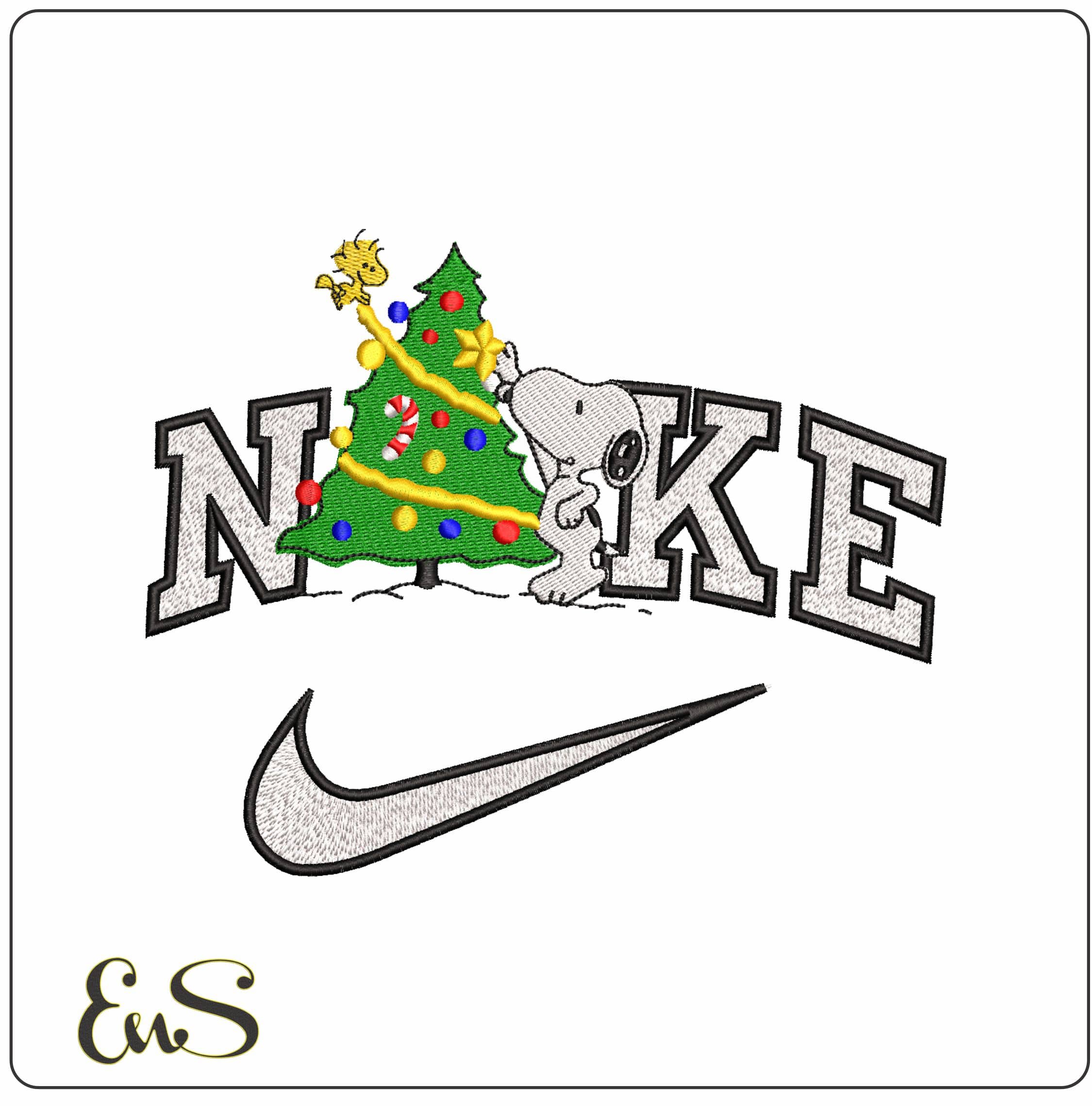 Nike Snoopy and Woodstock Christmas Tree- Elegant embroidery design file - instant download