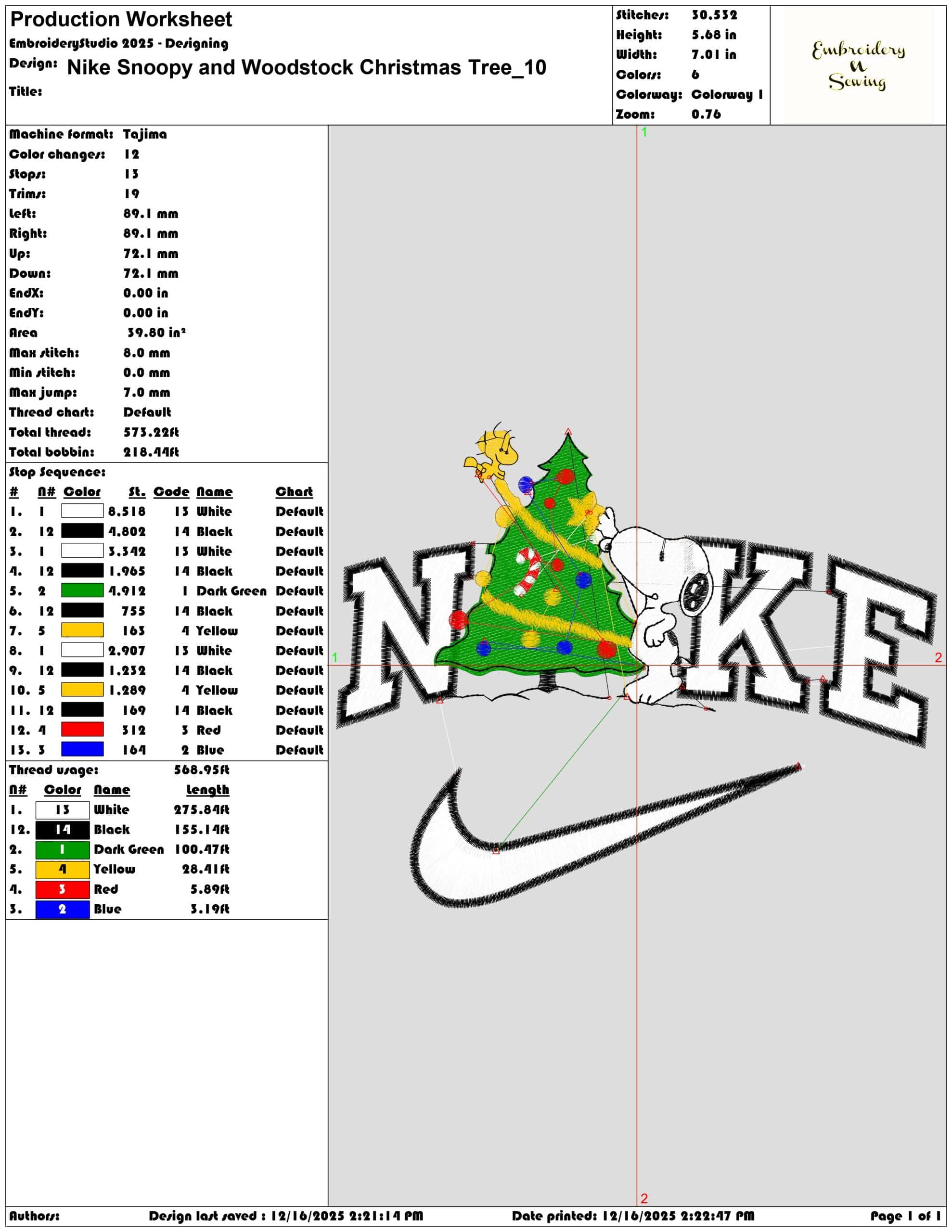 Nike Snoopy and Woodstock Christmas Tree- Elegant embroidery design file - instant download — view 3