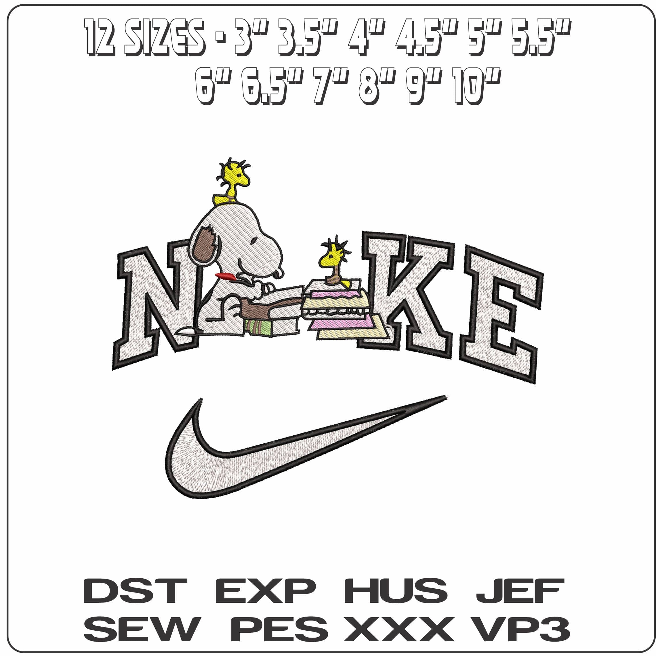 Nike Snoopy and Woodstock writing Book- Elegant embroidery design file - instant download — view 2