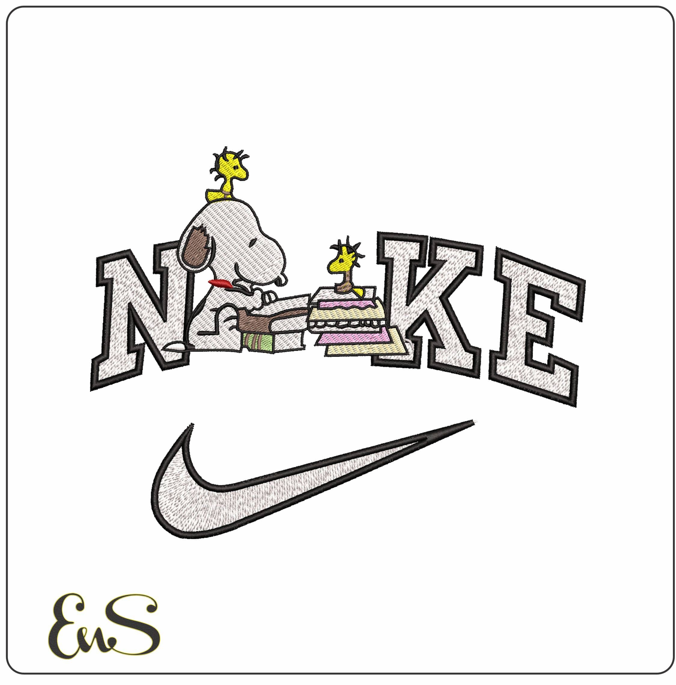 Nike Snoopy and Woodstock writing Book- Elegant embroidery design file - instant download
