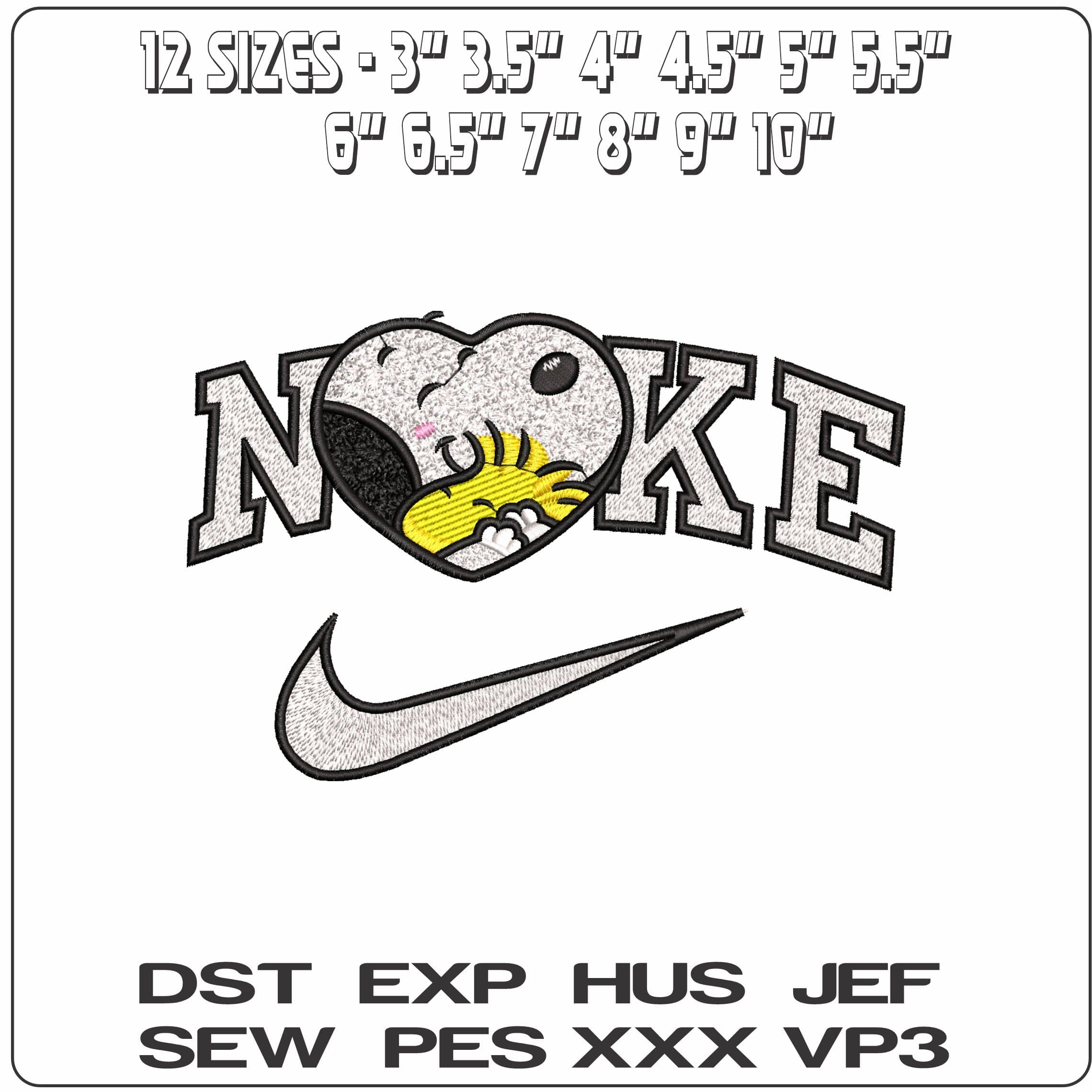 Nike Snoopy cuddle Woodstock in Heart- Elegant embroidery design file - instant download — view 2