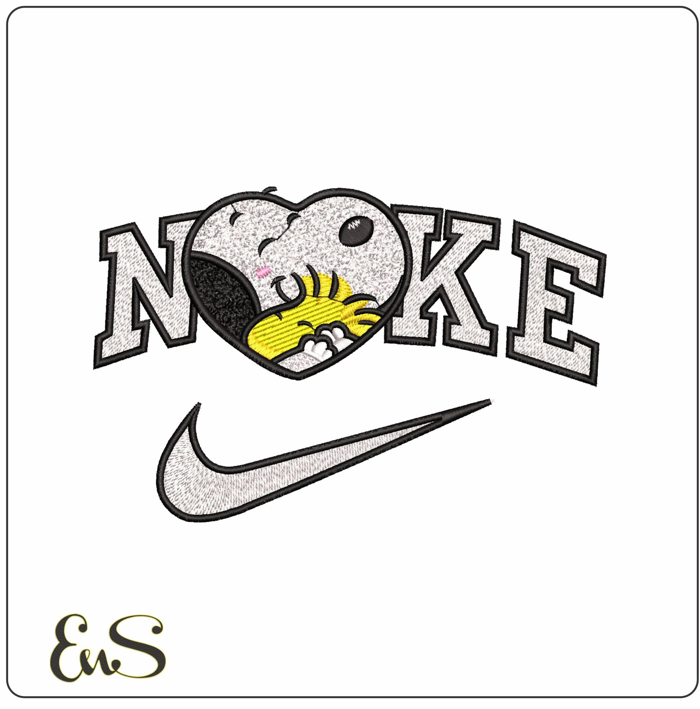 Nike Snoopy cuddle Woodstock in Heart- Elegant embroidery design file - instant download