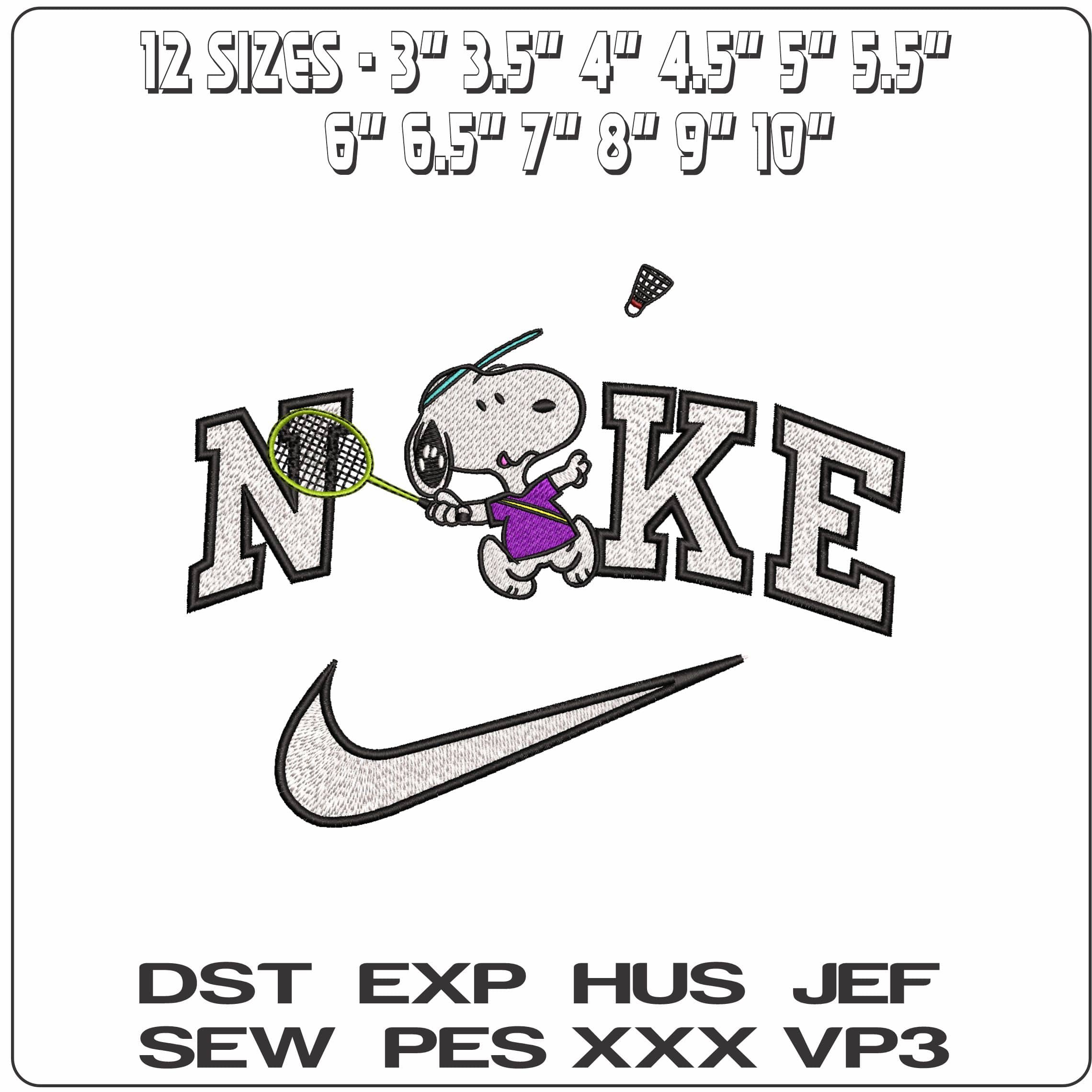 Nike Snoopy playing Badminiton- Elegant embroidery design file - instant download — view 2
