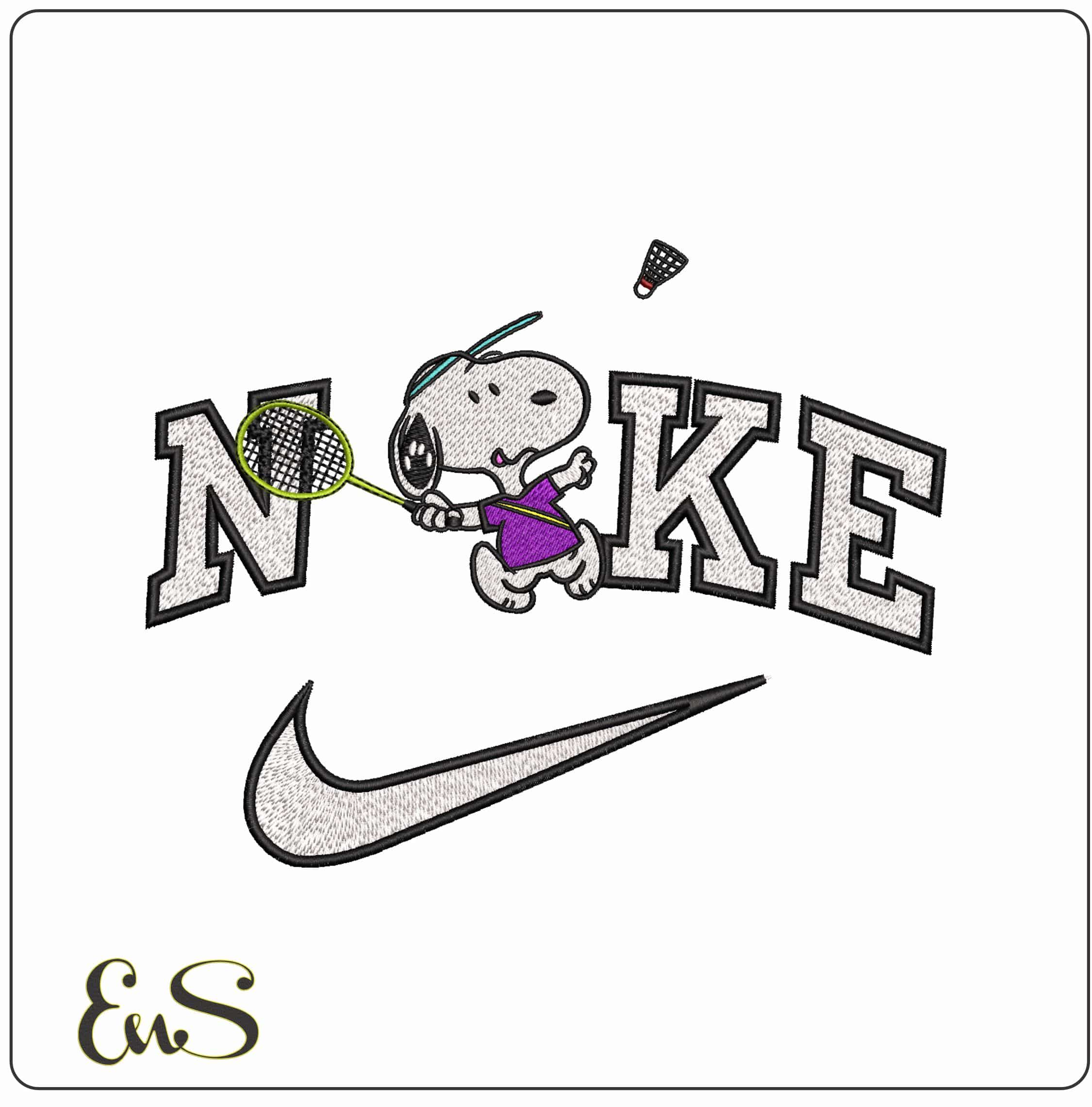 Nike Snoopy playing Badminiton- Elegant embroidery design file - instant download