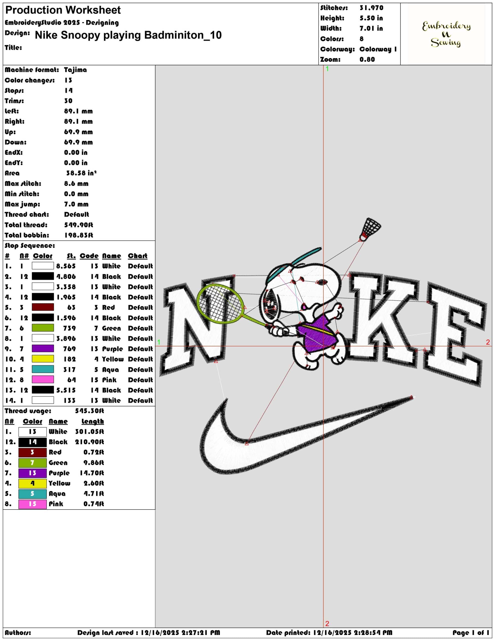 Nike Snoopy playing Badminiton- Elegant embroidery design file - instant download — view 3
