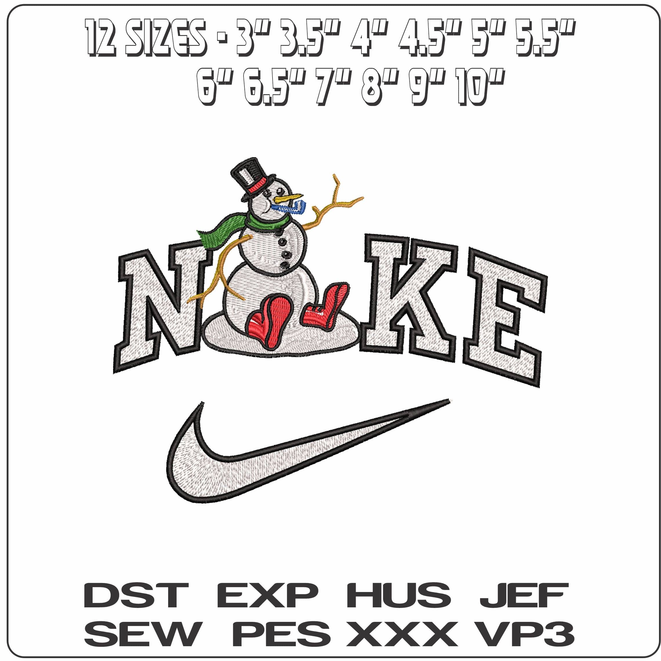 Nike Snowman sitting down- Elegant embroidery design file - instant download — view 2