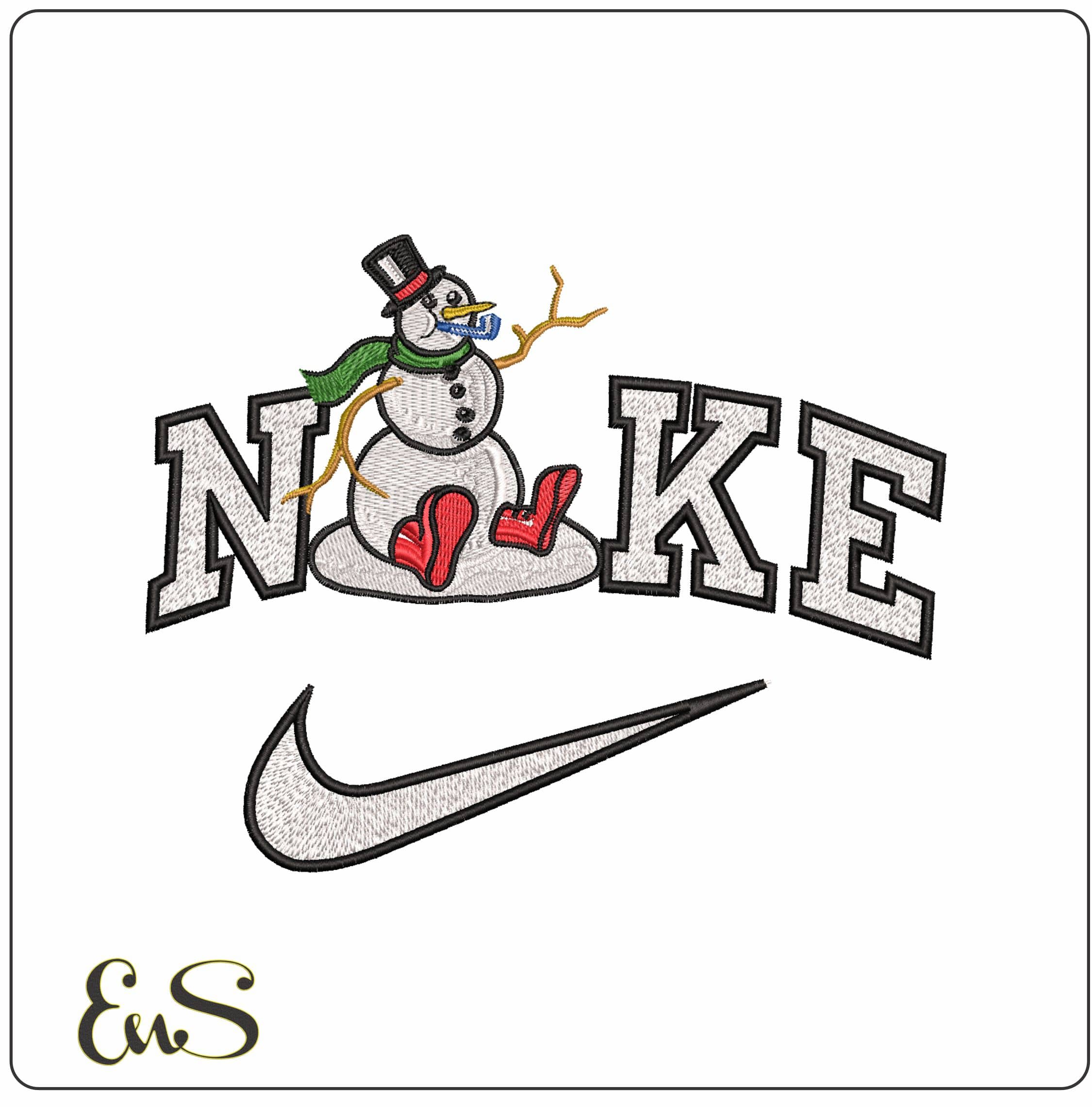 Nike Snowman sitting down- Elegant embroidery design file - instant download