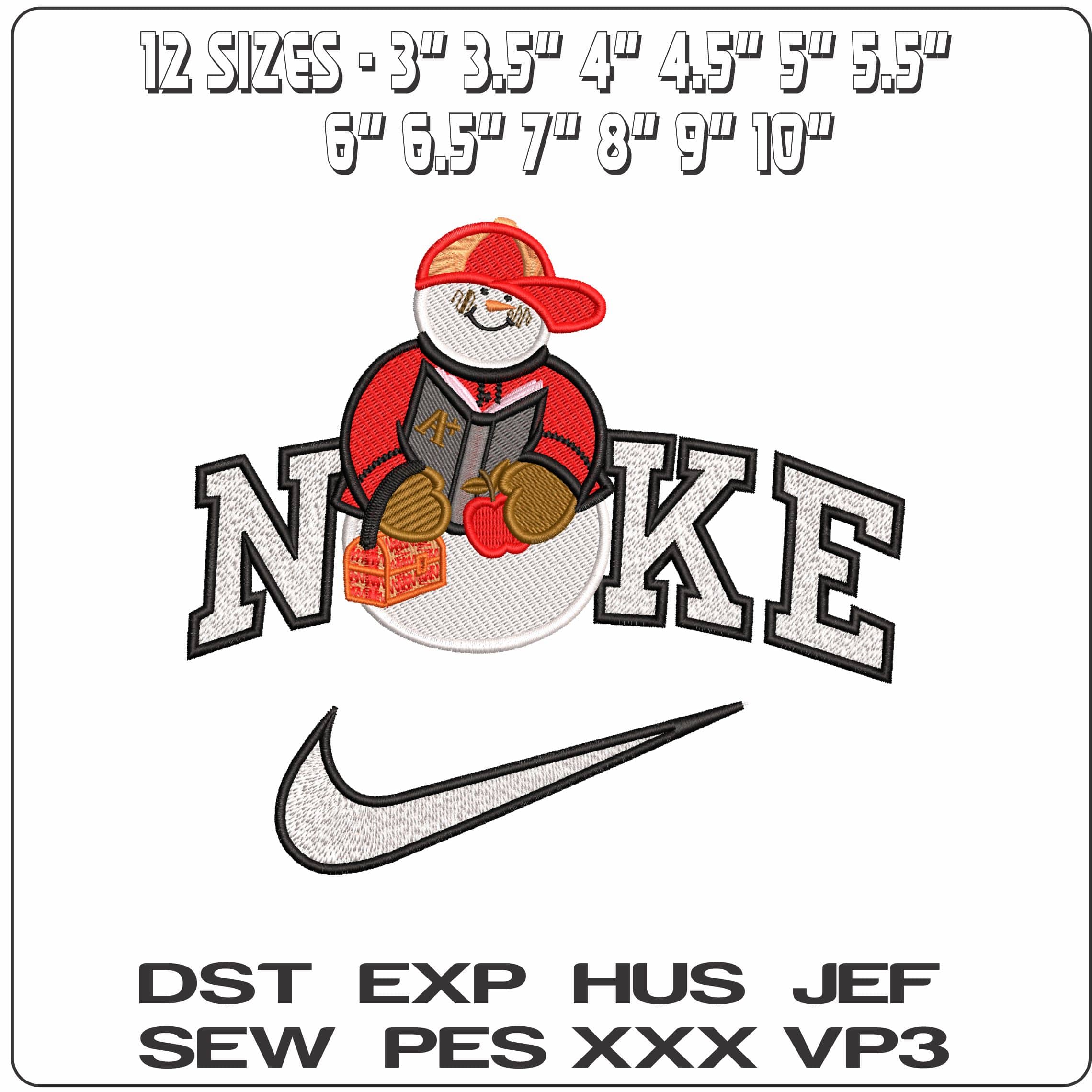 Nike Snowman with Baseball cap- Elegant embroidery design file - instant download — view 2