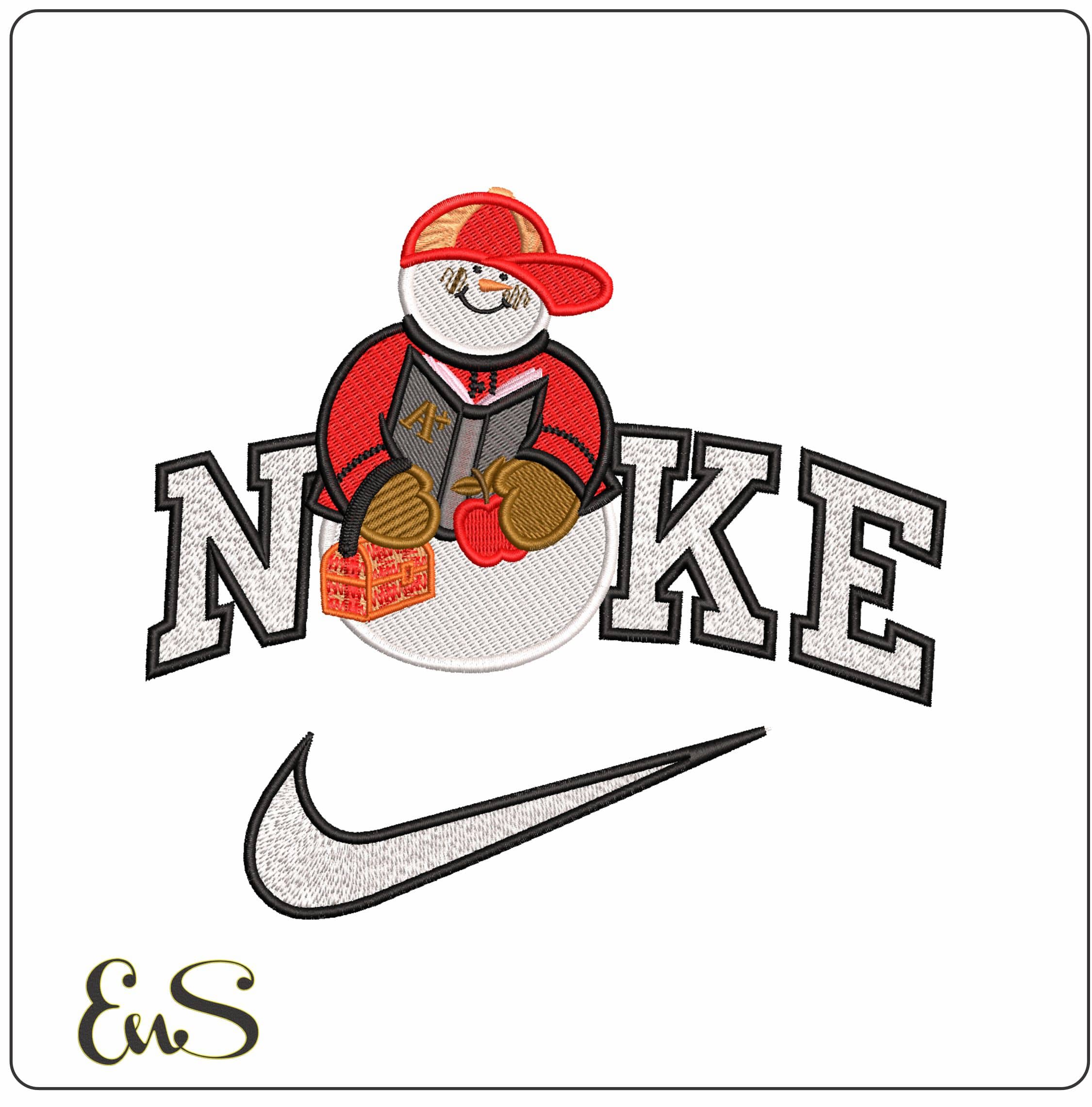 Nike Snowman with Baseball cap- Elegant embroidery design file - instant download