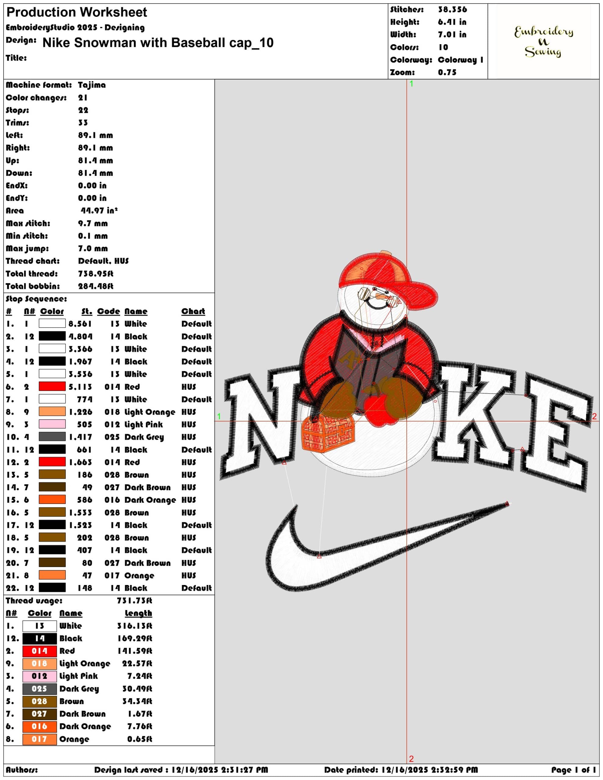 Nike Snowman with Baseball cap- Elegant embroidery design file - instant download — view 3