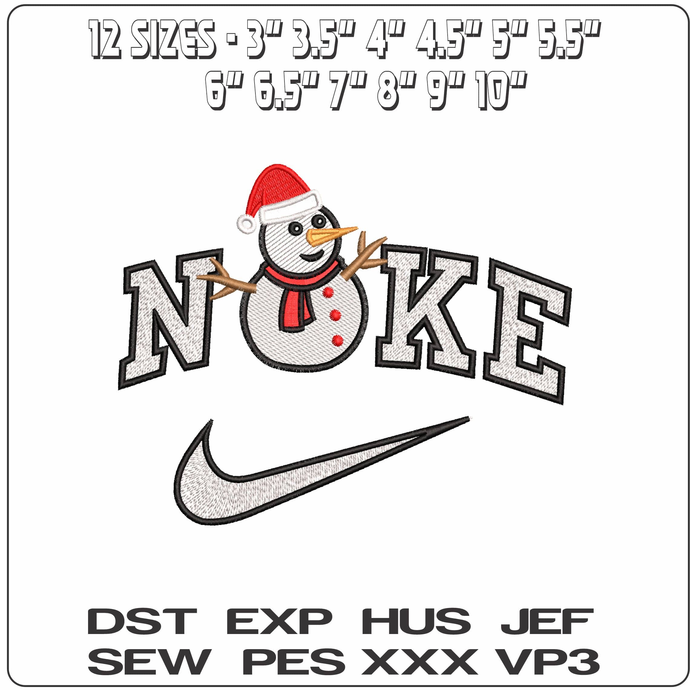 Nike Snowman with Santa Hat- Elegant embroidery design file - instant download — view 2